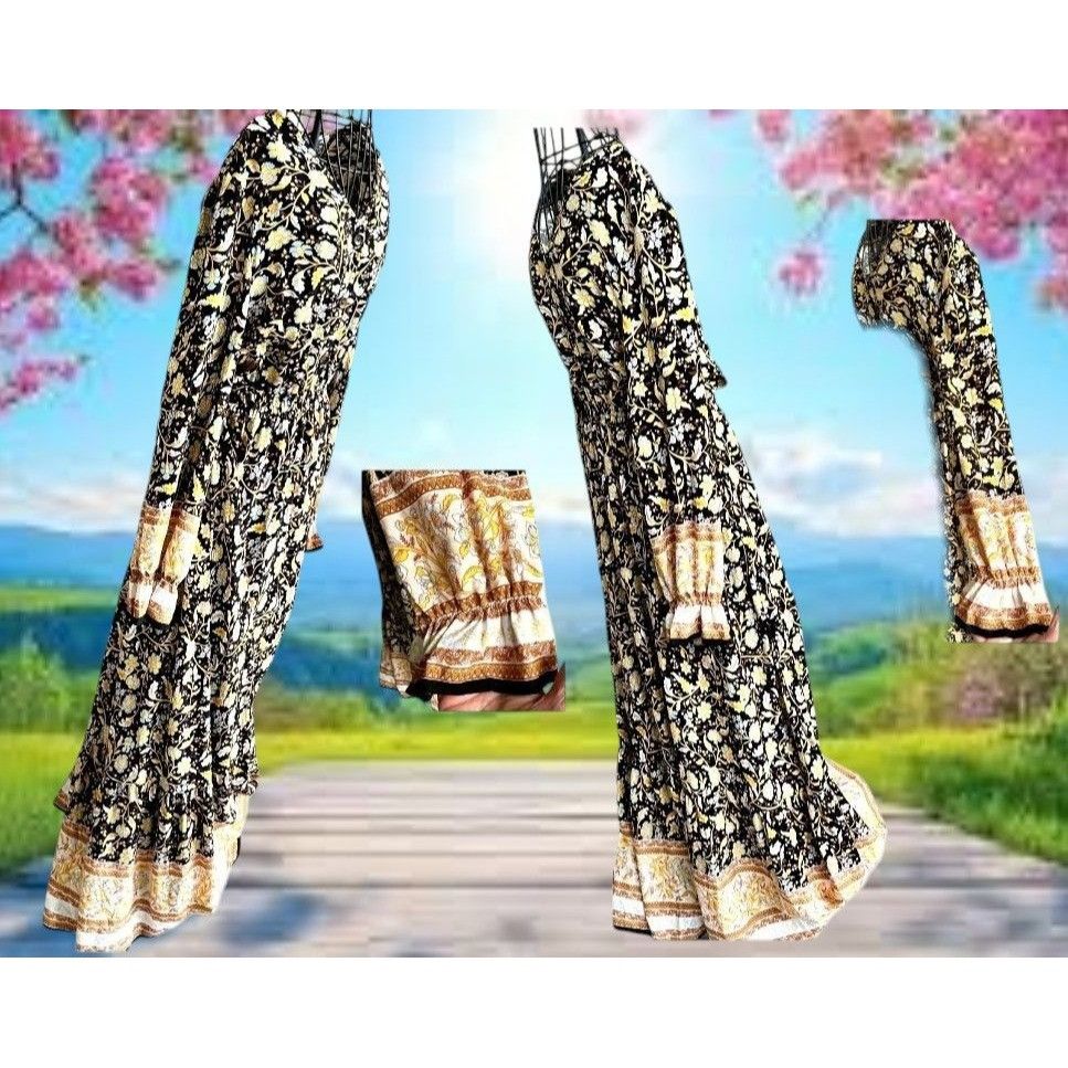 Other NWT Prettygarden Maxi Dress Large Yellow Black Floral Prairi Size L / US 10 / IT 46 - 6 Thumbnail