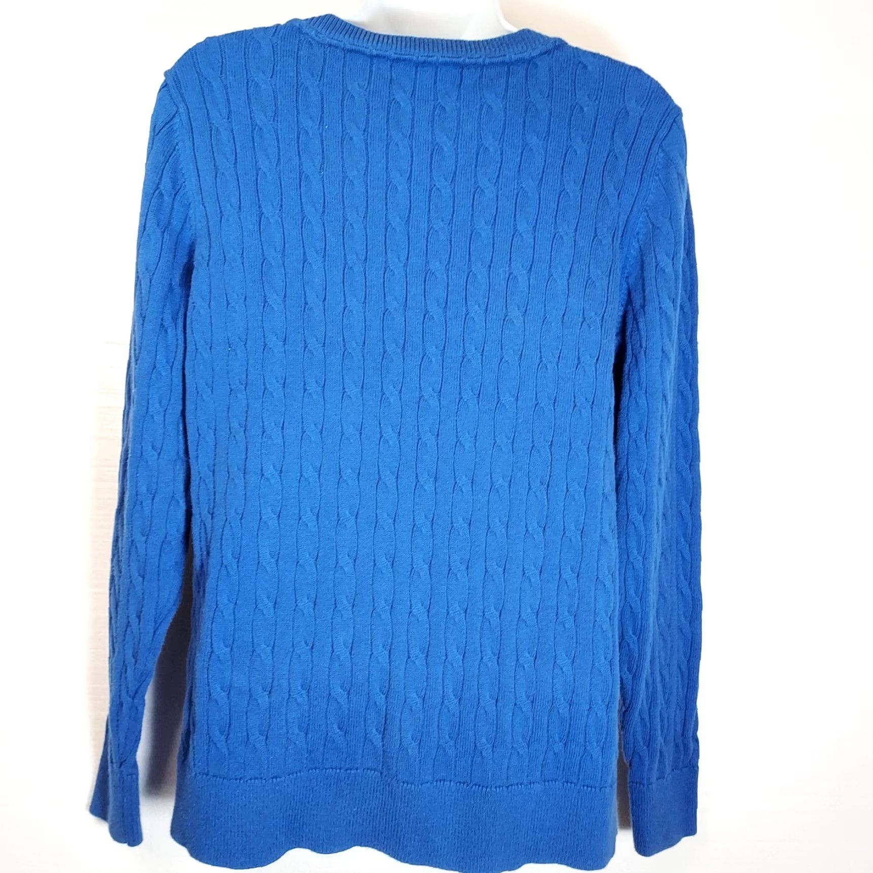 Lands' End Lands' End Sweater Blue Cable-Knit Long Sleeve Shirt Womens Size L Farm Credit Logo Embroidered Pullover Casual Knit Cotton Blend Regular Size L / US 10 / IT 46 - 5 Thumbnail