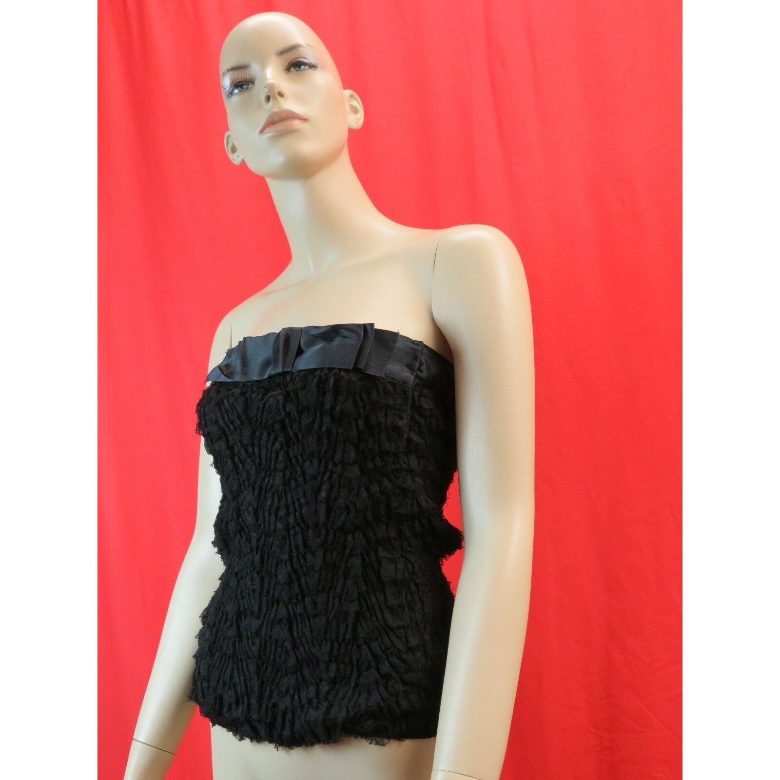 Prada PRADA P9376R BLACK SATIN LACE BOW SLEEVELESS DRESS TOP 40 IT Size S / US 4 / IT 40 - 2 Thumbnail