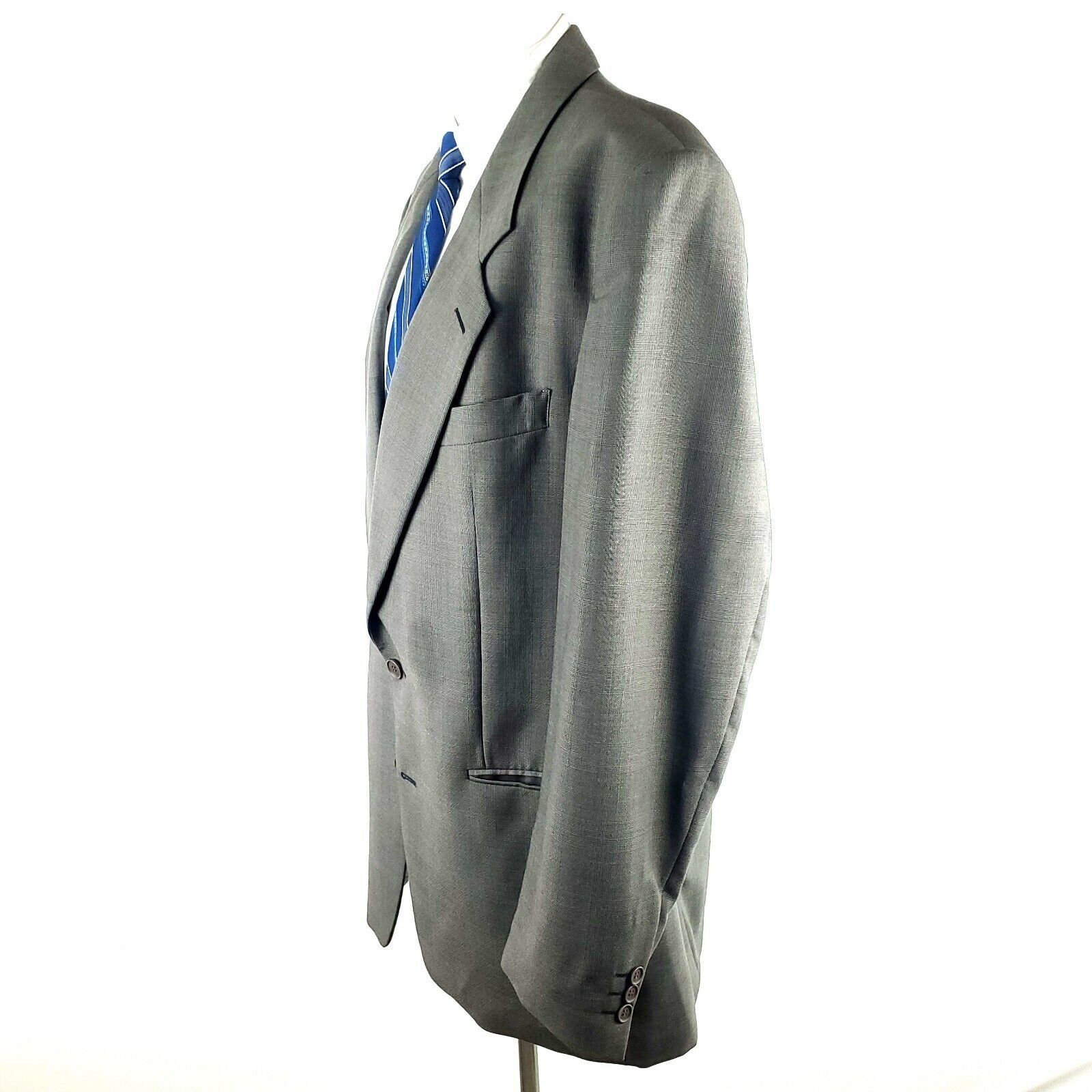 Yves Saint Laurent Yves Saint Laurent 44L 2 Button Sharkskin Check Wool Gray Bl Size 44L - 5 Thumbnail