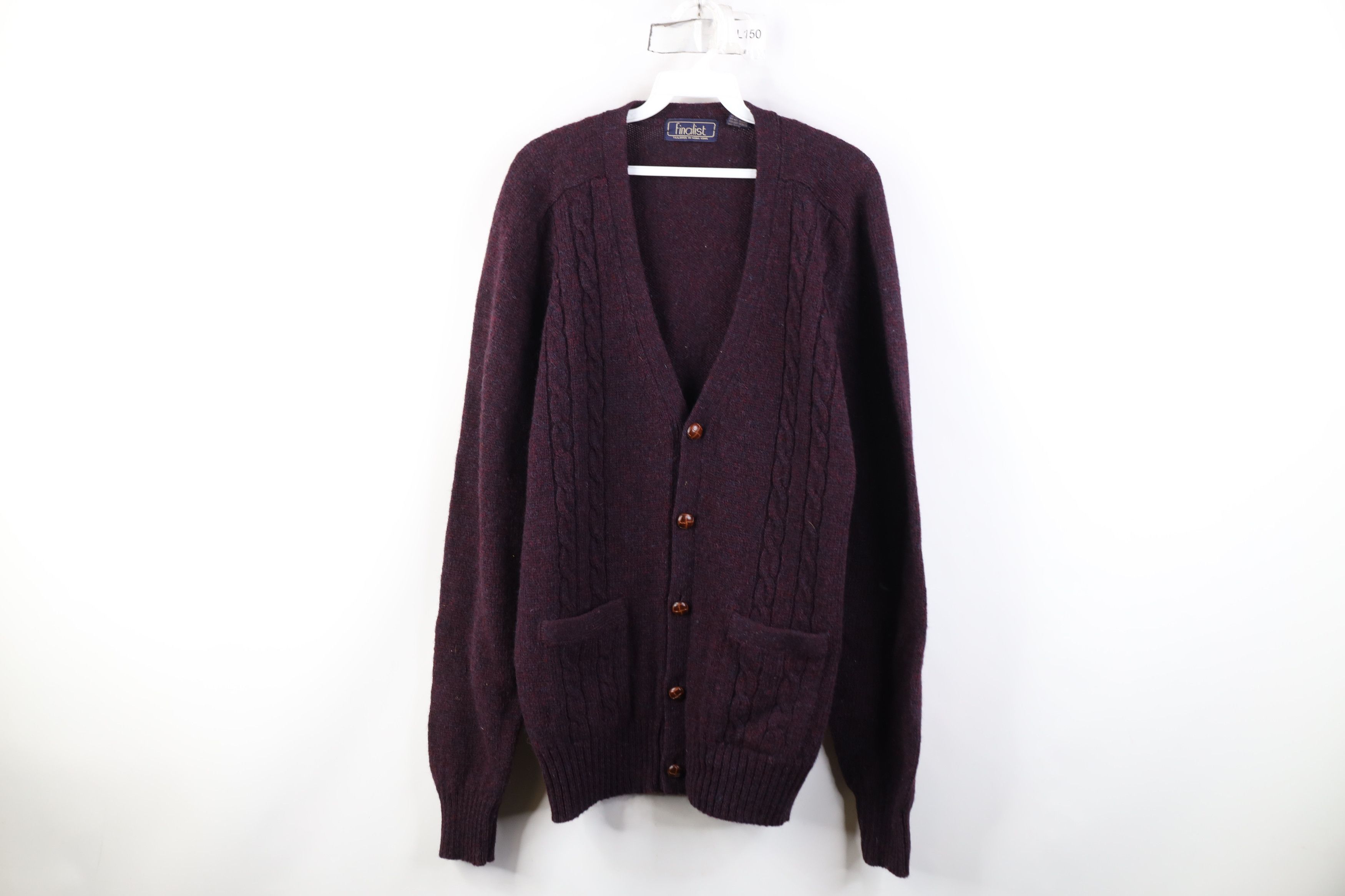 Vintage Vintage 90s Streetwear Cable Knit Cardigan Sweater Purple Size US XL / EU 56 / 4 - 1 Thumbnail
