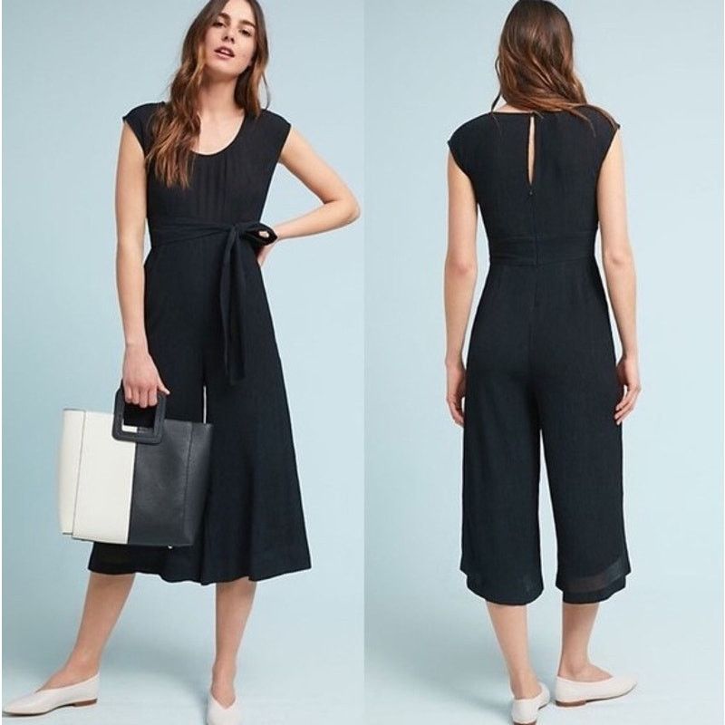 Anthropologie Anthropologie Abbey Tie Waist Black Gauzy Jumpsuit Size 4 Size 27" / US 4 / IT 40 - 1 Thumbnail