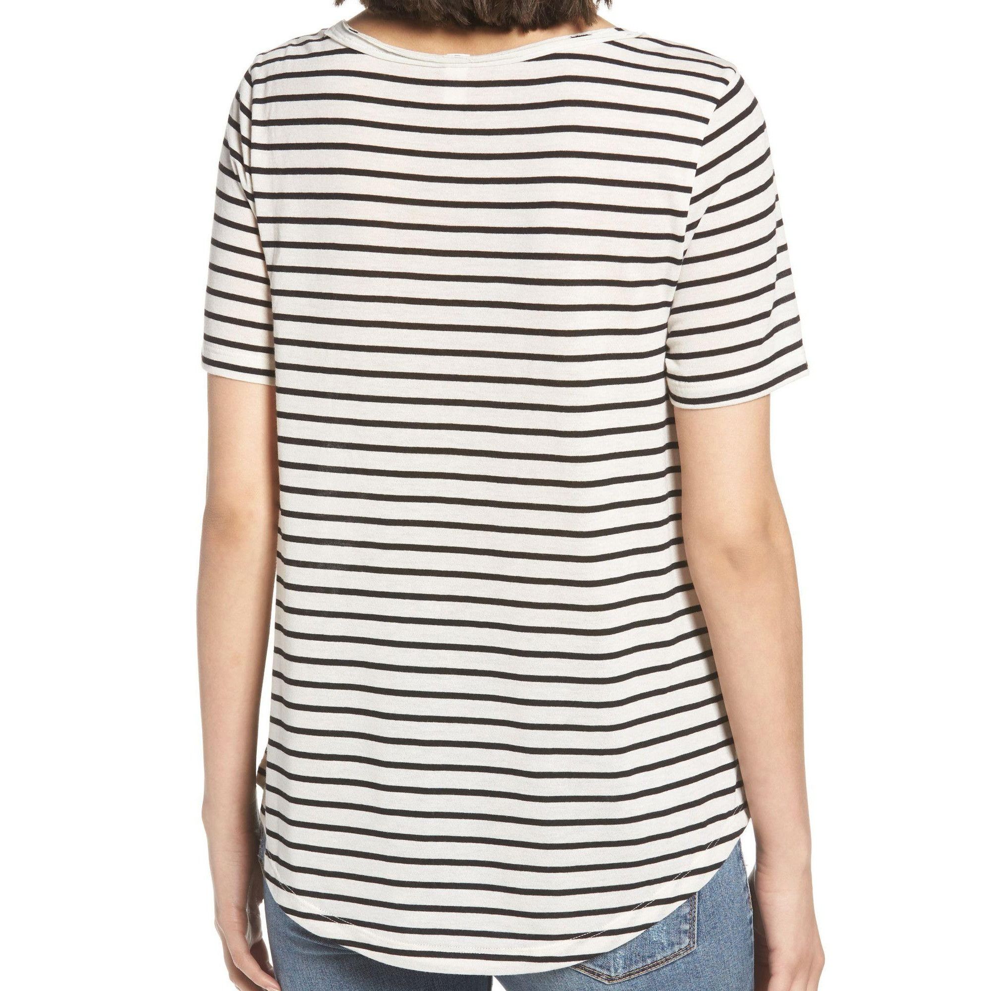BP bp white ivory black striped raw edge v-neck tee extra small Size XS / US 0-2 / IT 36-38 - 2 Preview