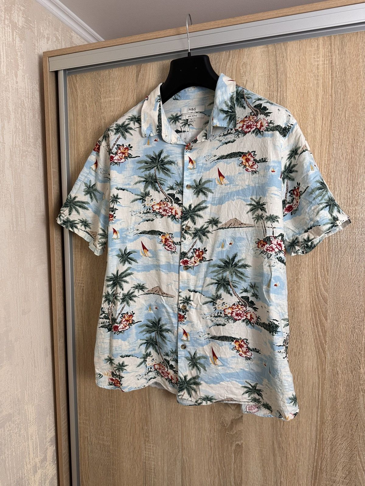 Marks & Spencer 🔥 Marks Spencer Linen Blend Hawaiian Button Up Shirt Art Y2K Size US XL / EU 56 / 4 - 2 Thumbnail