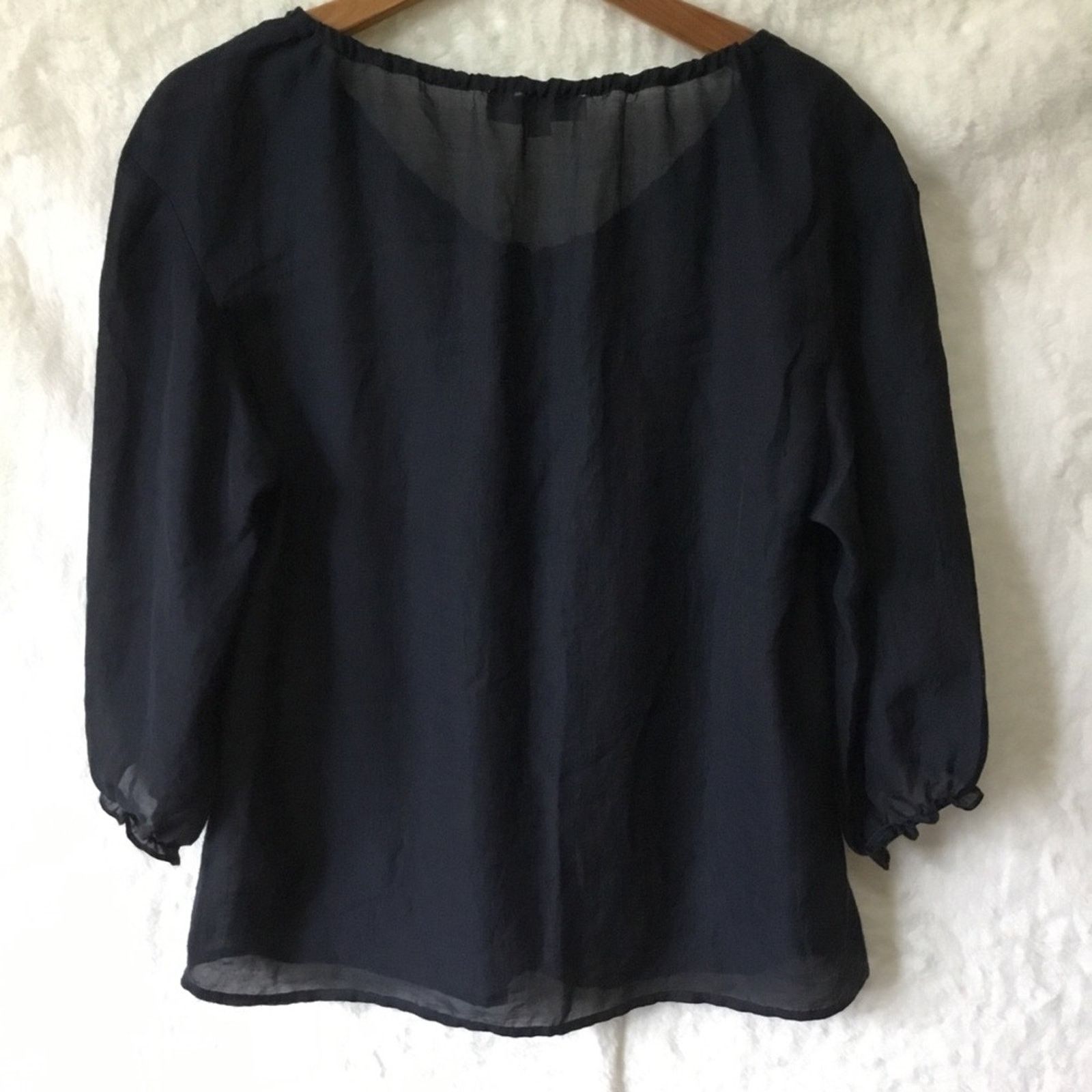 Loft LOFT Navy Sheer Peasant Blouse Size S / US 4 / IT 40 - 10 Thumbnail