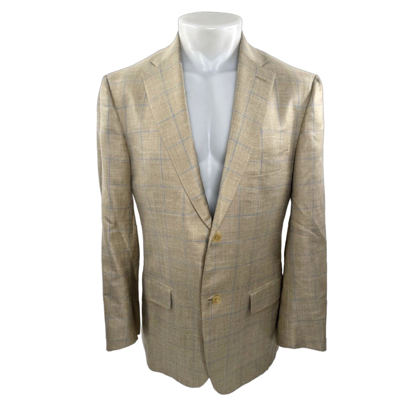 Isaia ISAIA Blazer Jacket Mens 40 Wool Plaid Jacket Blazer Windowpane 40 R EXCELLENT Blue Gold Wool Linen Silk Mix Vintage No Size 40R - 1 Thumbnail