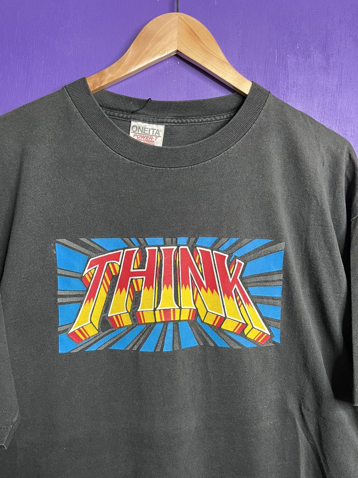 Vintage Vintage 90s THINK skateboards faded box logo t-shirt Size US XL / EU 56 / 4 - 3 Thumbnail