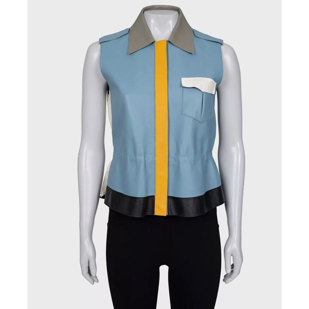 Fendi Fendi Blue Leather Multicolor Vest, Size IT40/S Size S / US 4 / IT 40 - 1 Thumbnail