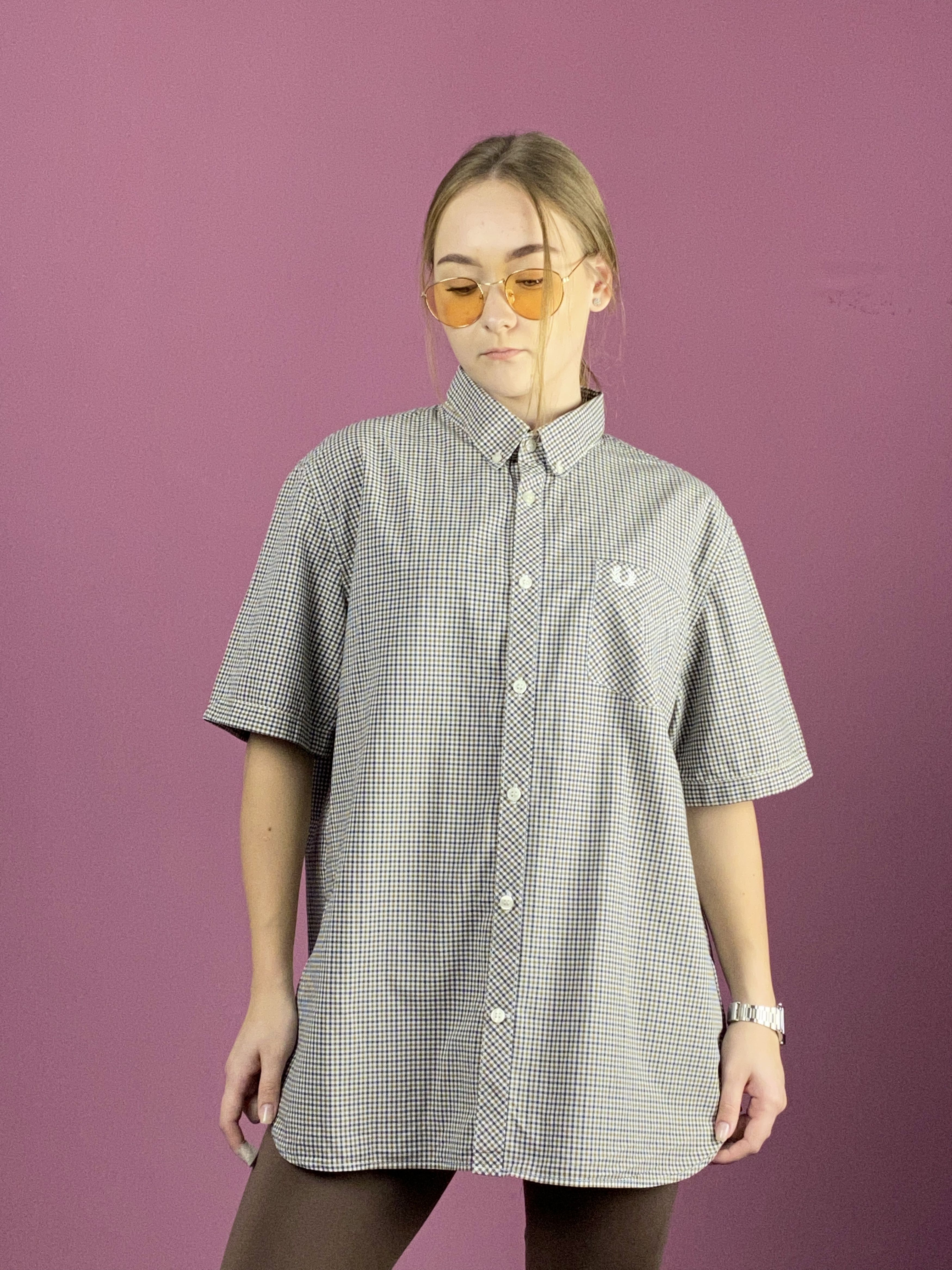 Fred Perry Streetwear Vintage Fred Perry Vintage Women s Short Sleeve Check Shirt XL Grailed