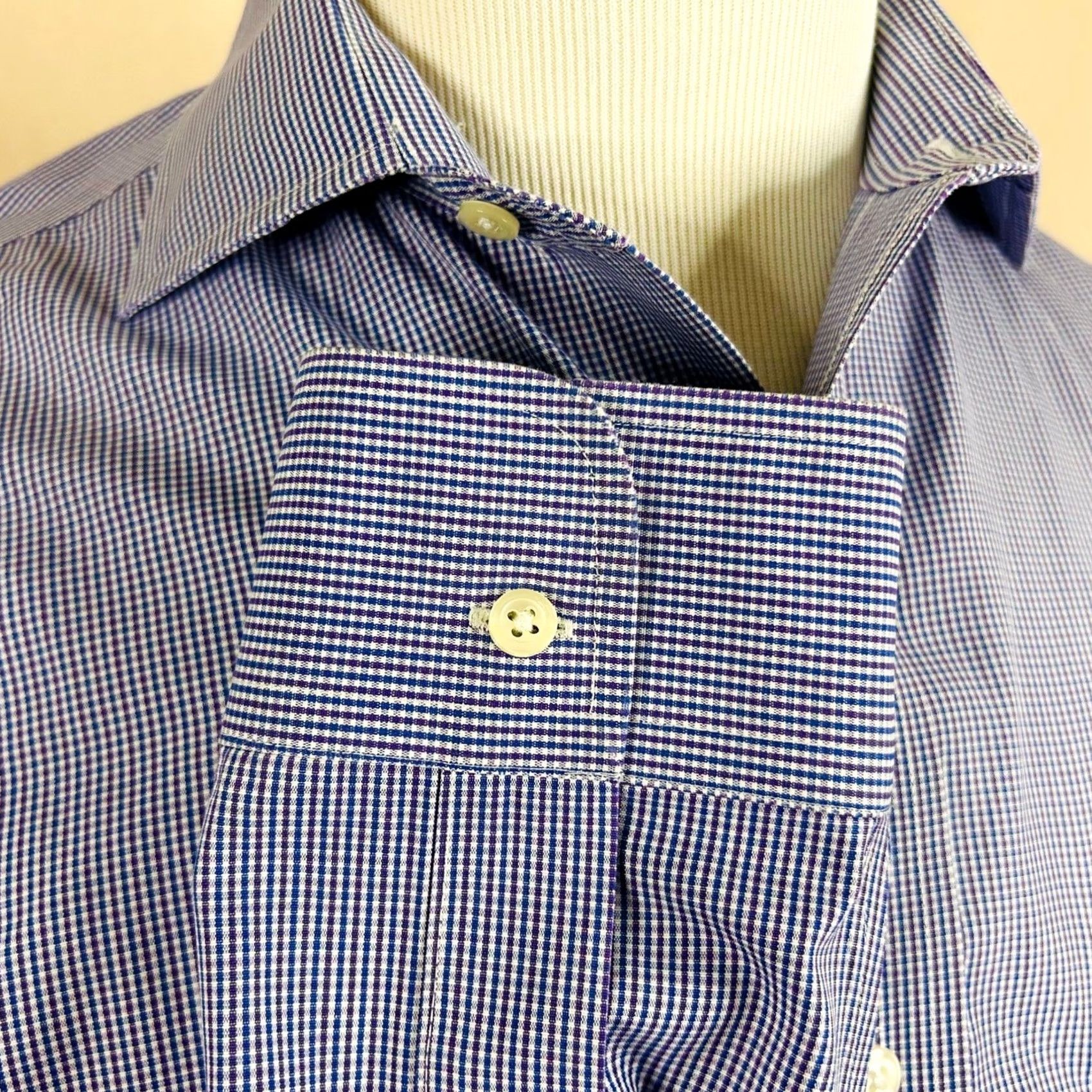 Brooks Brothers Brooks Brothers Regent Dress Shirt Purple Check 15.5 34 Non Iron Cotton Stretch Mens Size 42R - 4 Thumbnail
