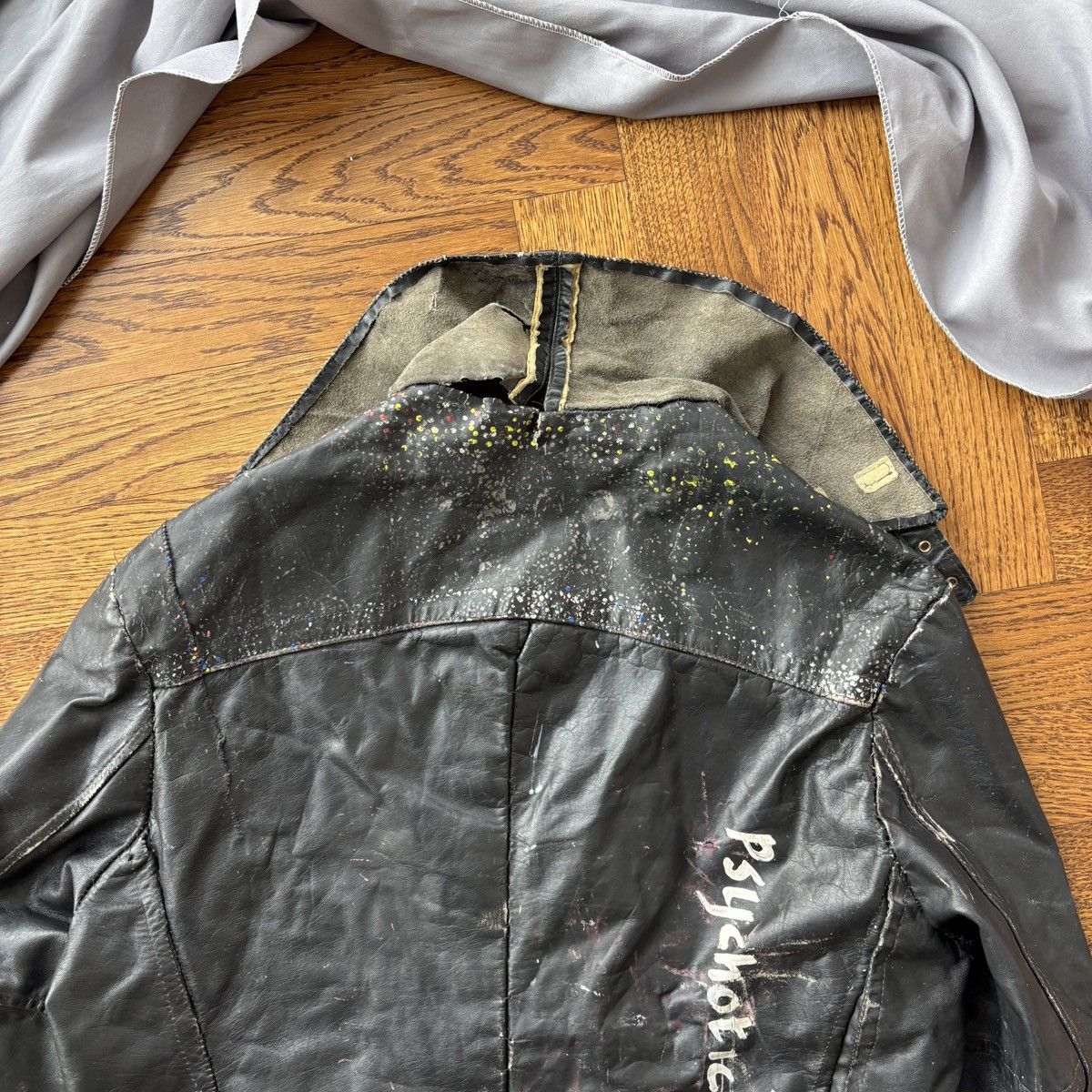Vintage Trashed Leather Jacket Crust Punk Vintage Moto Paint Splat Size US S / EU 44-46 / 1 - 4 Thumbnail