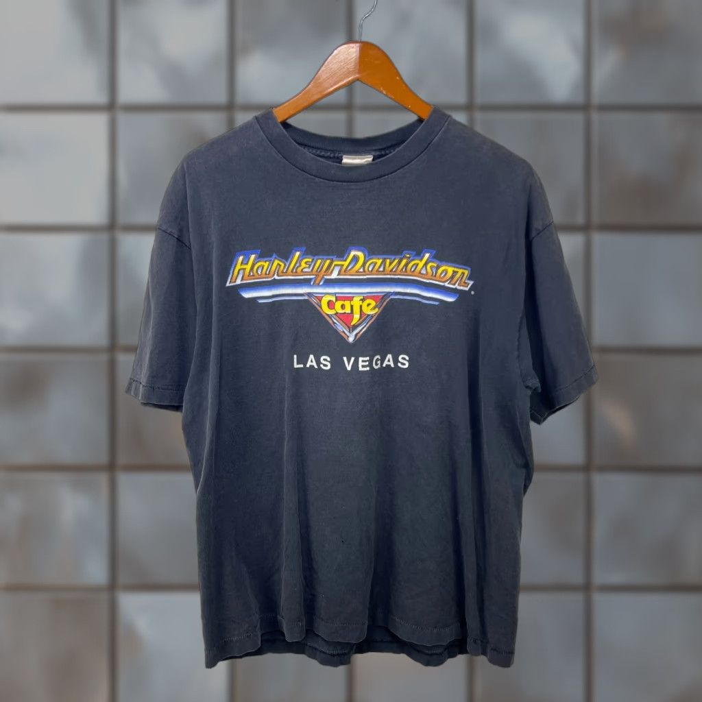 VINTAGE Harley-Davidson 90s Sun Faded Cafe Las Vegas T Shirt Large Mens