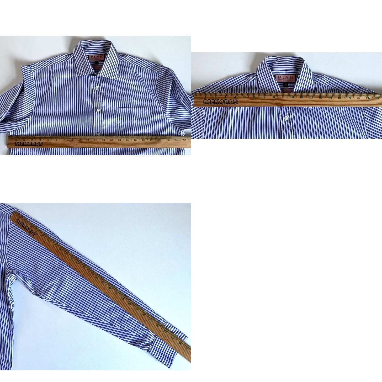 Pinko Thomas Pink Traveller Slim Fit Dress Shirt Striped Sz 16, 41cm Men’s Shirt, White/Blue/Purple, 100% Cotton, Long Sleeve, Button-Front, Spread Collar Size 42R - 9 Thumbnail