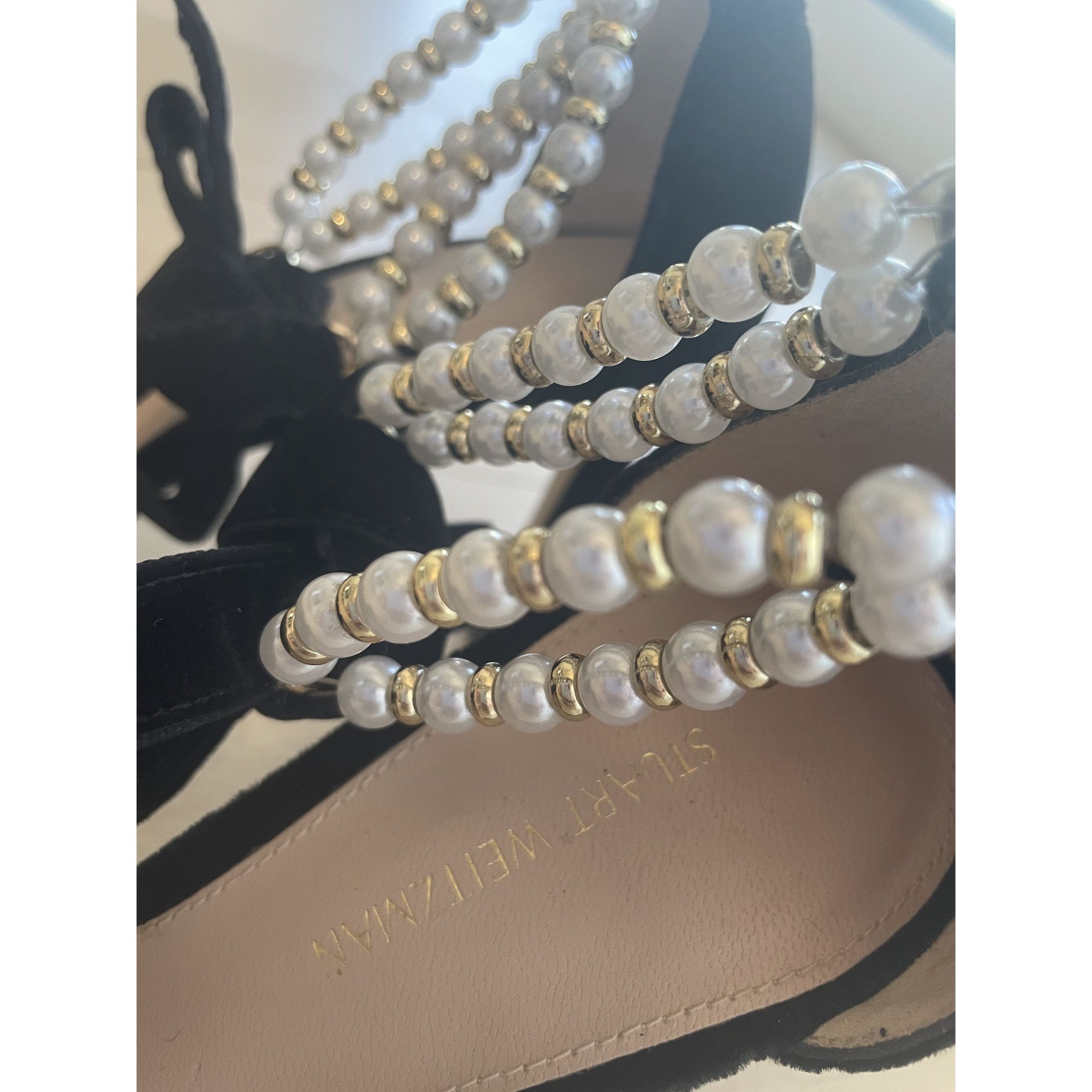 Stuart Weitzman Stuart Weitzman Black Velvet Pearl-Embellished Ankle Tie Poi Size US 7 / IT 37 - 10 Thumbnail