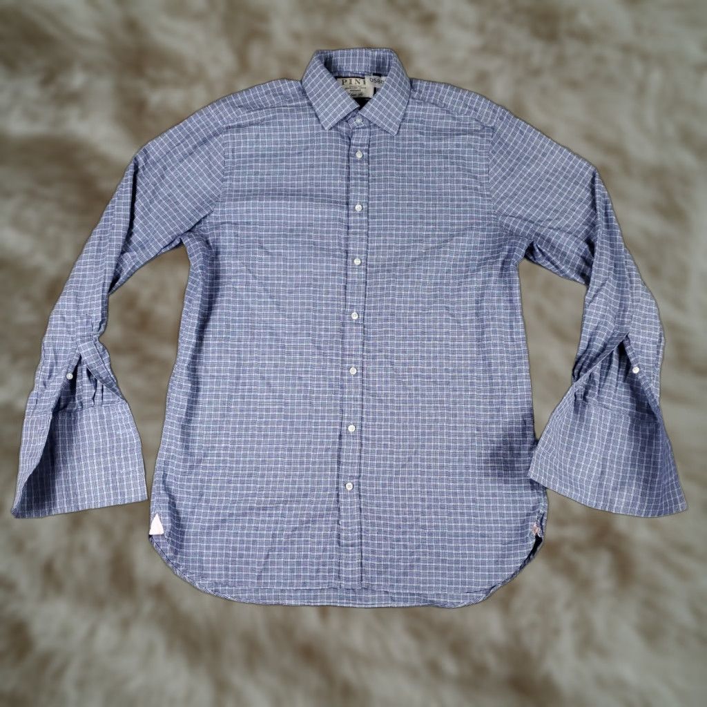 Pinko VINTAGE Thomas Pink Dress Shirt Mens Size 16 Blue Cotton Long Sleeve Button-Up Business Casual Formal Size 42R - 1 Thumbnail