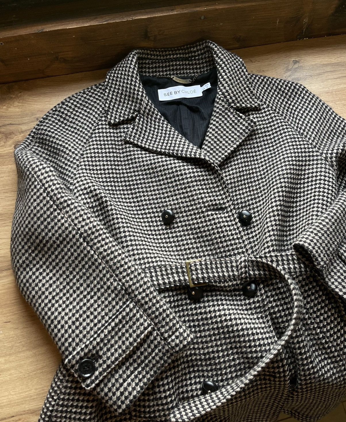 Chloe × See by Chloe See By Chloe Wool Belt Coat Houndstooth Size M / US 6-8 / IT 42-44 - 5 Thumbnail