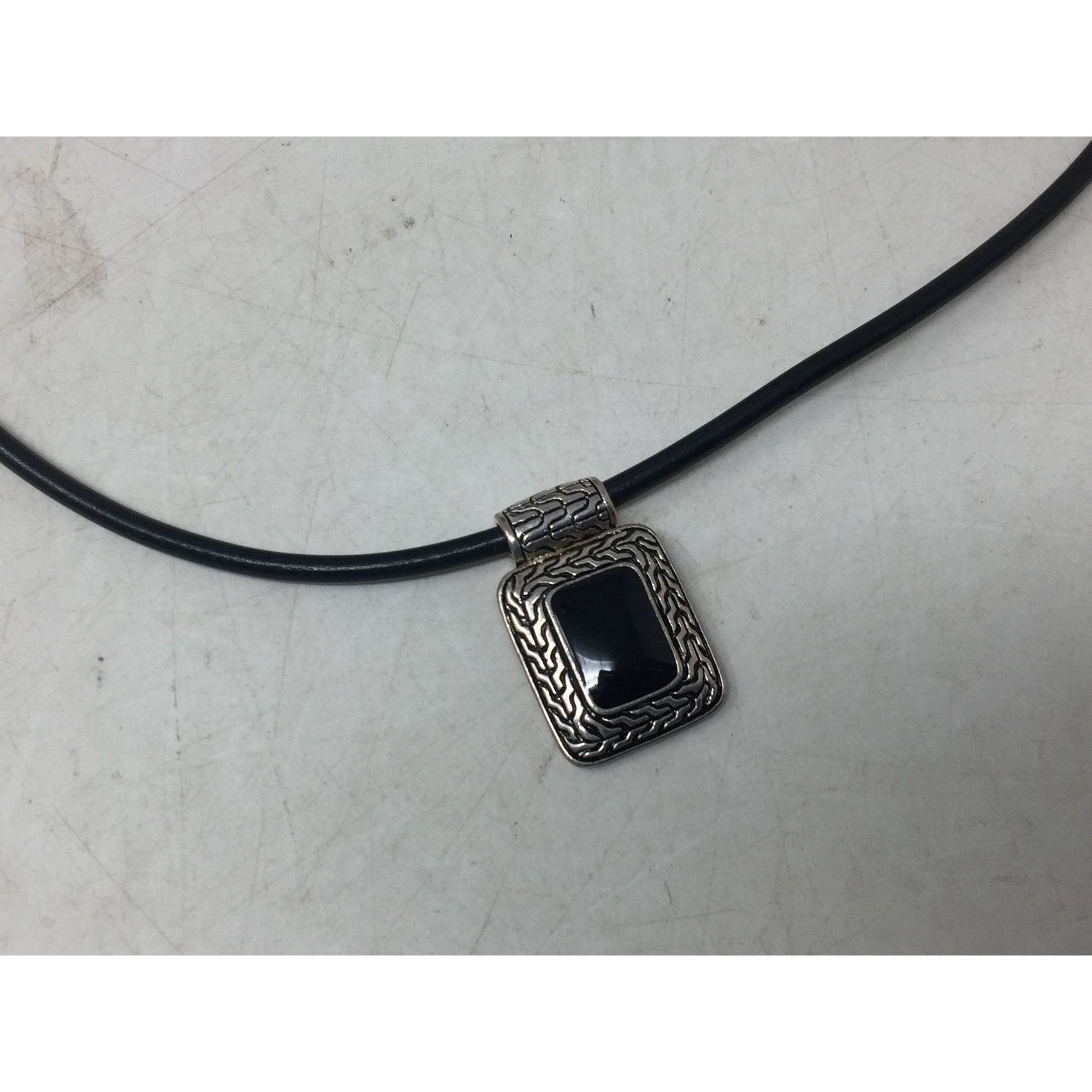 Other Unisex Black Necklace with Silver & Black Rectangular Pendan Size ONE SIZE - 4 Thumbnail
