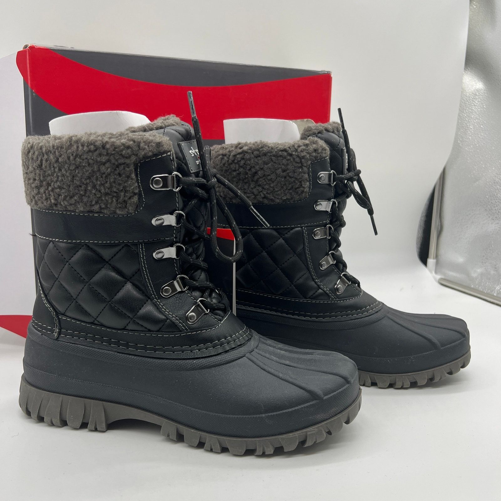 Cougar Waterproof Winter Boots Size 9W Black Quilt Carlisle