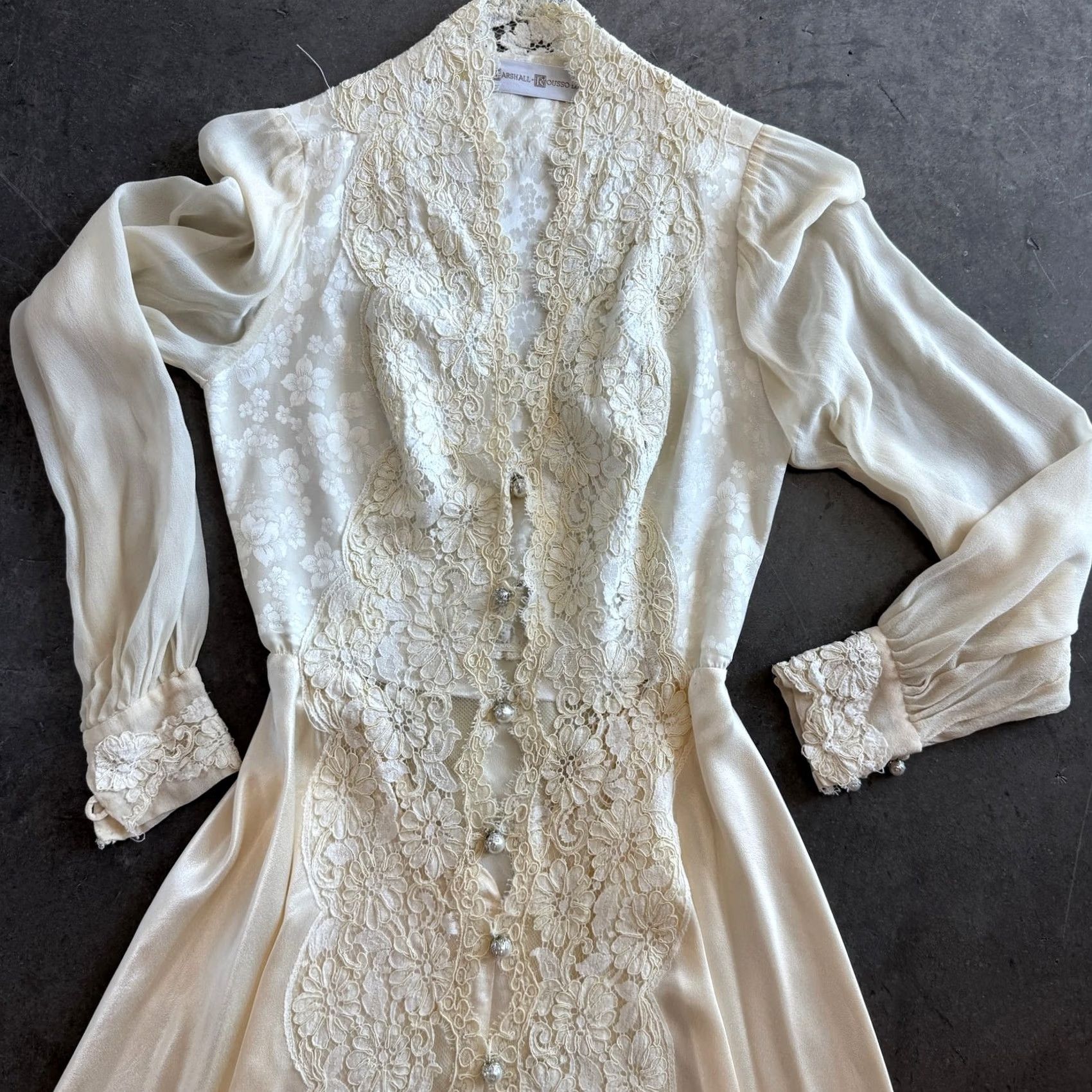 Vintage VINTAGE Marshall-Rousso White Lace Wedding Dress Small Maxi Formal Embroidered Floral Long Sleeve Womens Dress Size S / US 4 / IT 40 - 3 Thumbnail