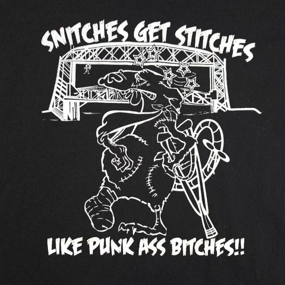 Port & Company VINTAGE Snitches Get Stitches T Shirt Mens 2XL Black Cotton Port & Company Short Sleeve Crew Neck Funny Y2K Duluth Minnesota Bridge Mens Size US XXL / EU 58 / 5 - 3 Thumbnail