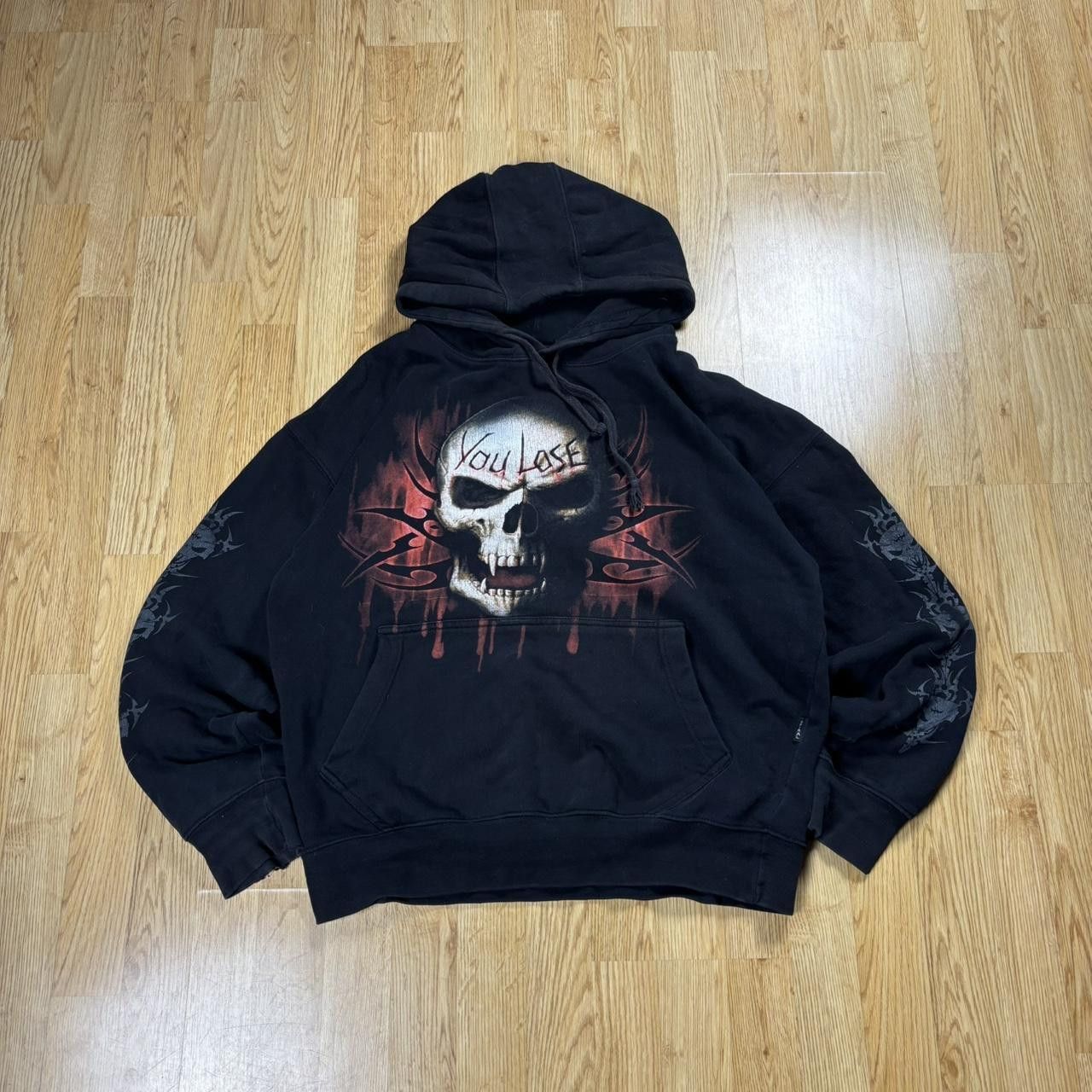 Vintage y2k 90s tribal skeleton affliction style hoodie