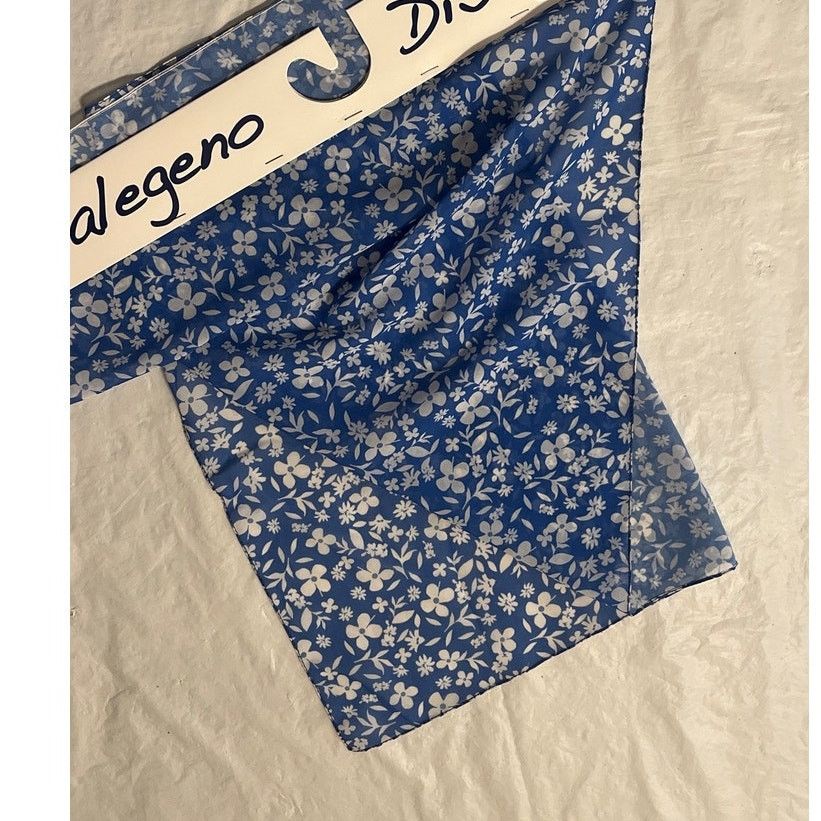 Other One of a Kind Silk Scarf Manufacture Sample Blue Flowers Size ONE SIZE - 6 Thumbnail