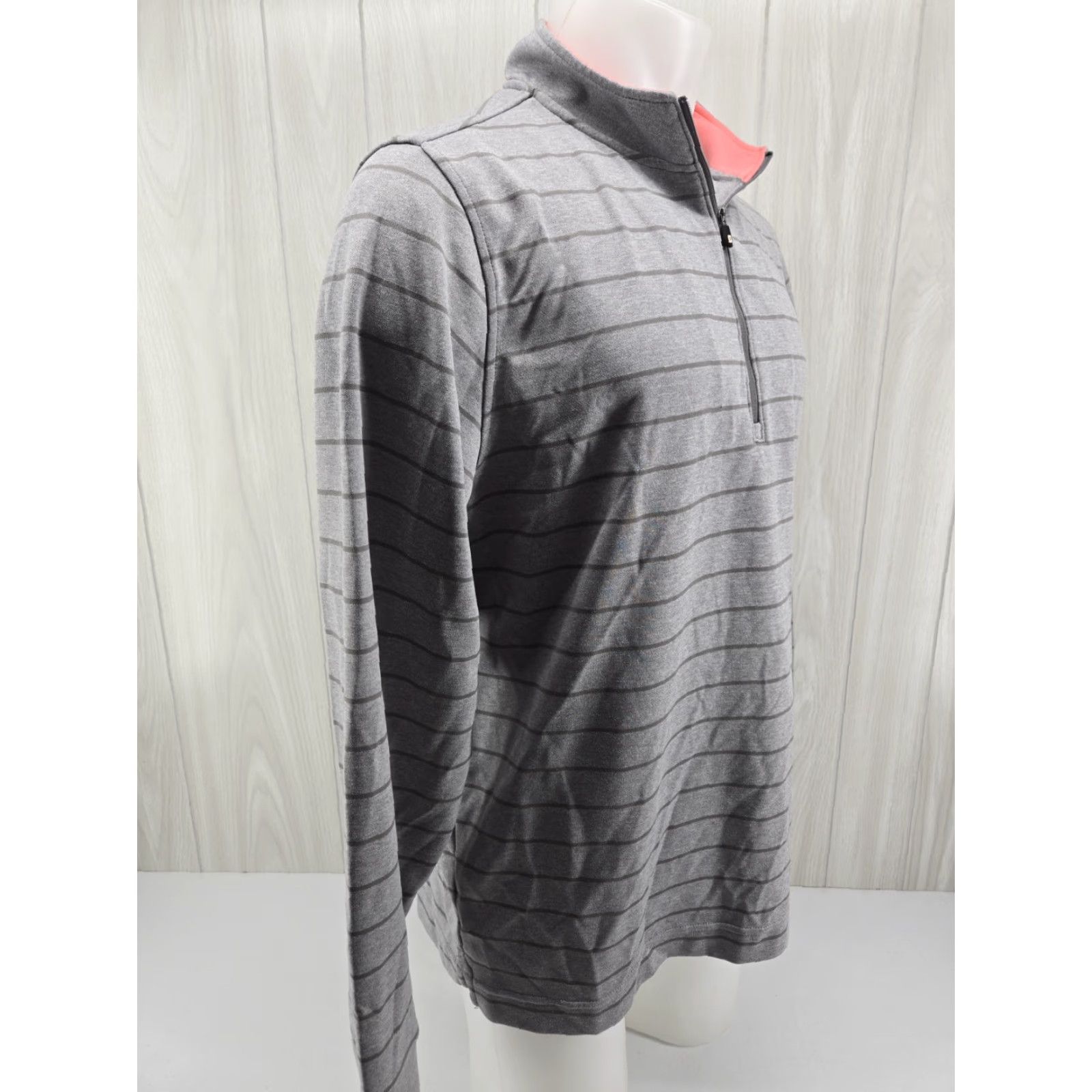 Footjoy FootJoy 1/4 Zip Golf Performance Sweatshirt Mens XL Gray Striped Pink Collar Size US XL / EU 56 / 4 - 6 Thumbnail