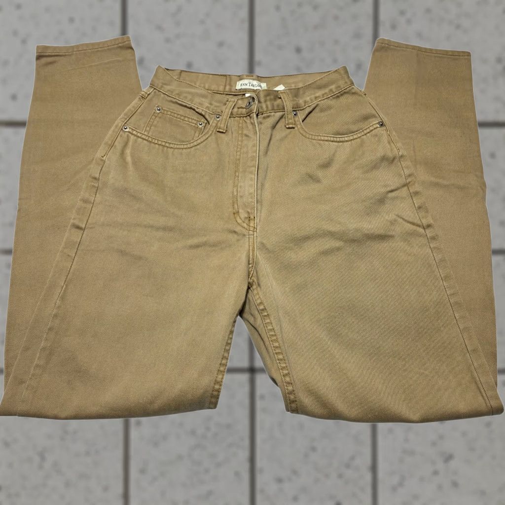 Ann Taylor VINTAGE Ann Taylor AT Denim Jeans Pants 90s Womens 6L Brown Khaki Denim Straight Pockets Regular Rise High Inseam 31in Size 28" / US 6 / IT 42 - 1 Thumbnail