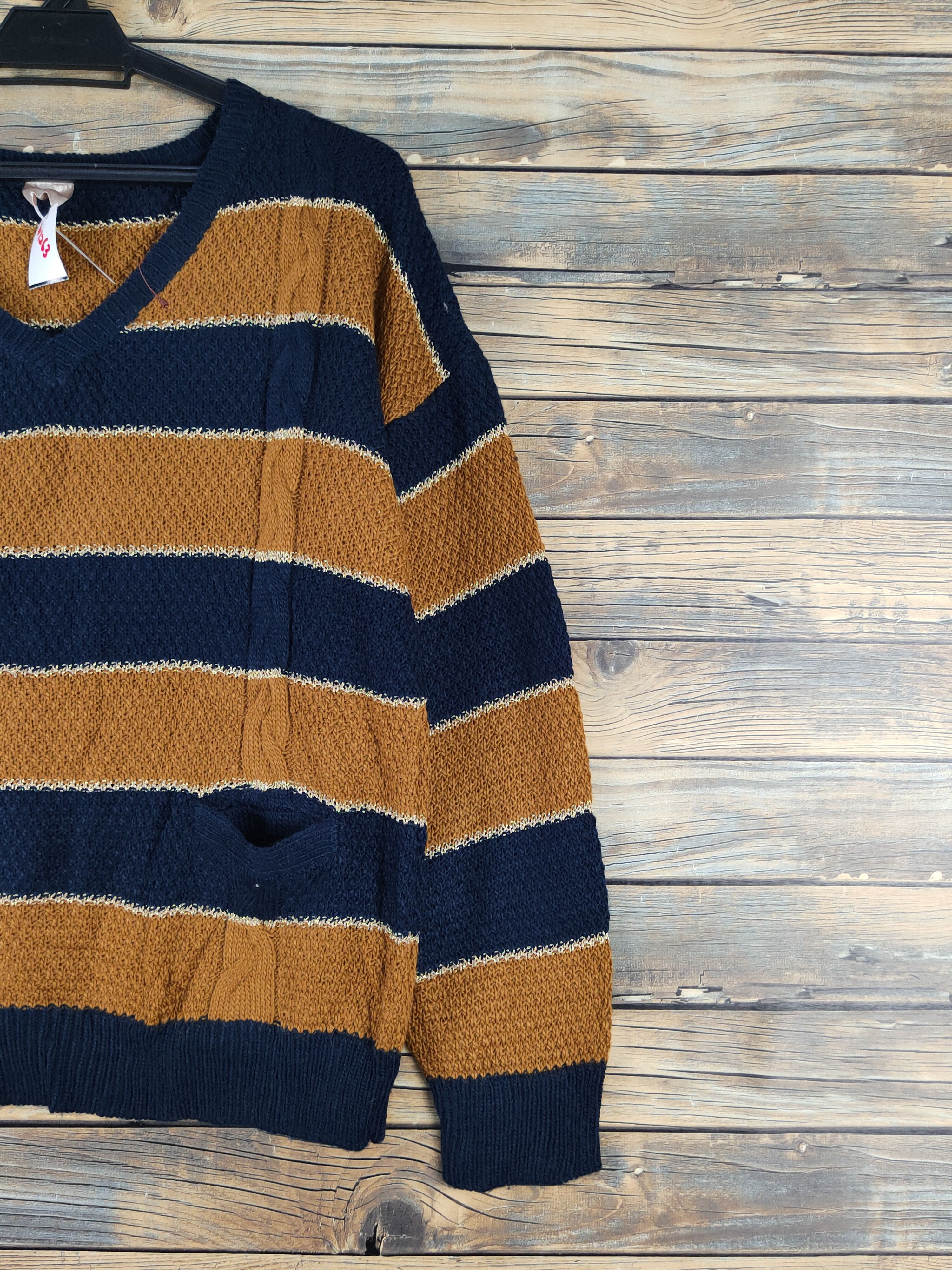 Aran Isles Knitwear Jena Navy Brown Stripe Knitwear Sweatshirts #W1263 Size US S / EU 44-46 / 1 - 5 Thumbnail