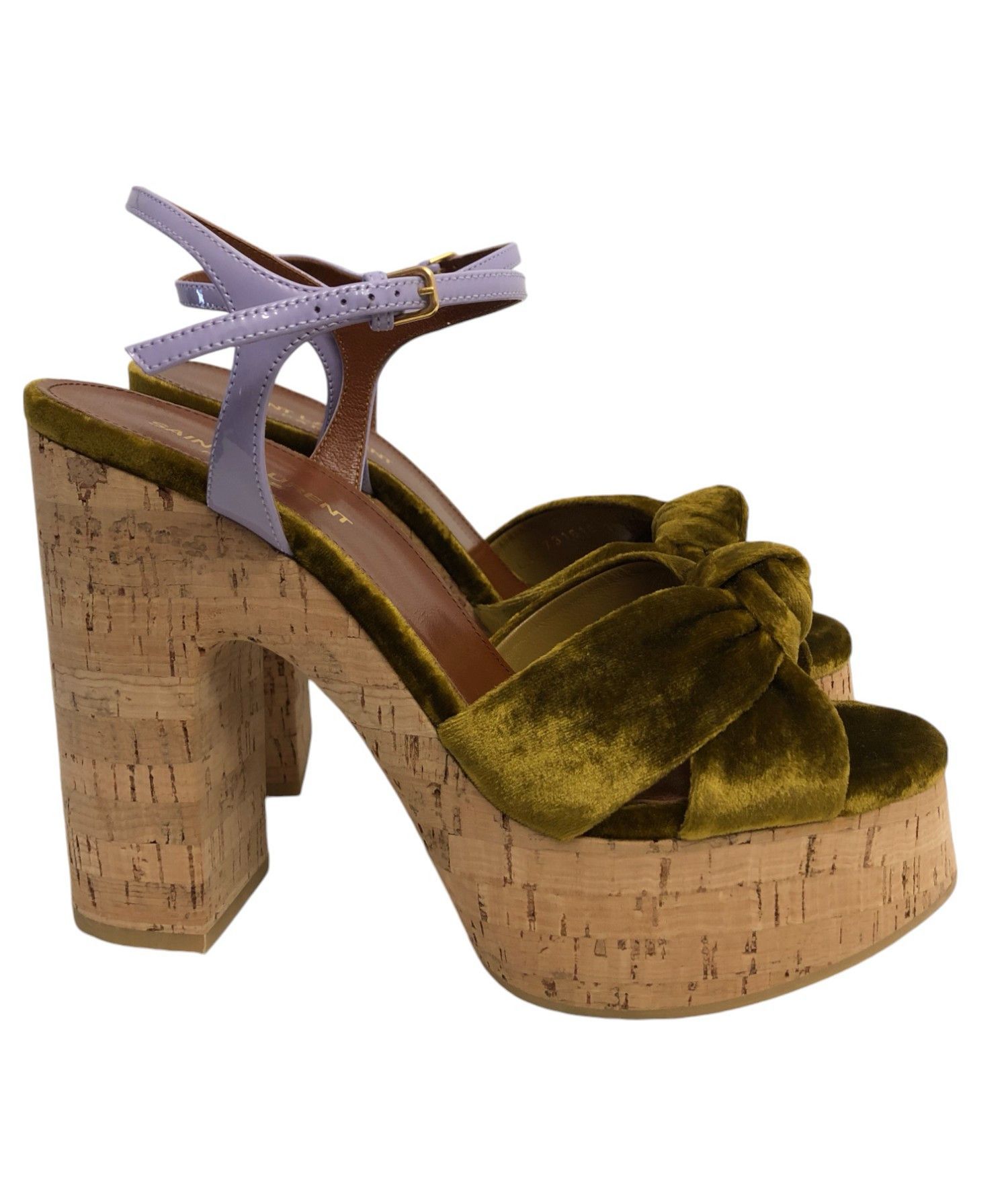Saint Laurent Paris Saint Laurent Bianca Velvet & Leather Platform Sandals 39.5 Size US 8.5 / IT 38.5 - 14 Thumbnail