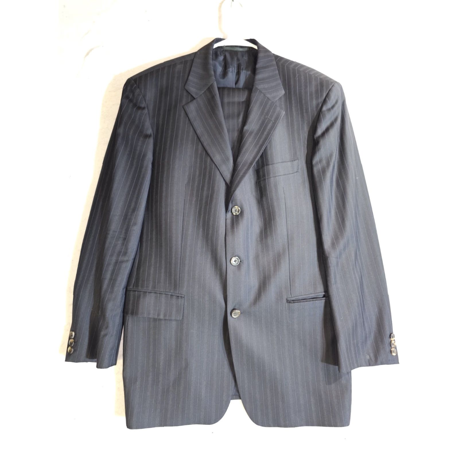 Hugo Boss HUGO BOSS Classic 2 Pc Lucca Lanificio Cerruti Blue Pin Suit Mens 44 34x28 Striped Size 44R - 2 Thumbnail