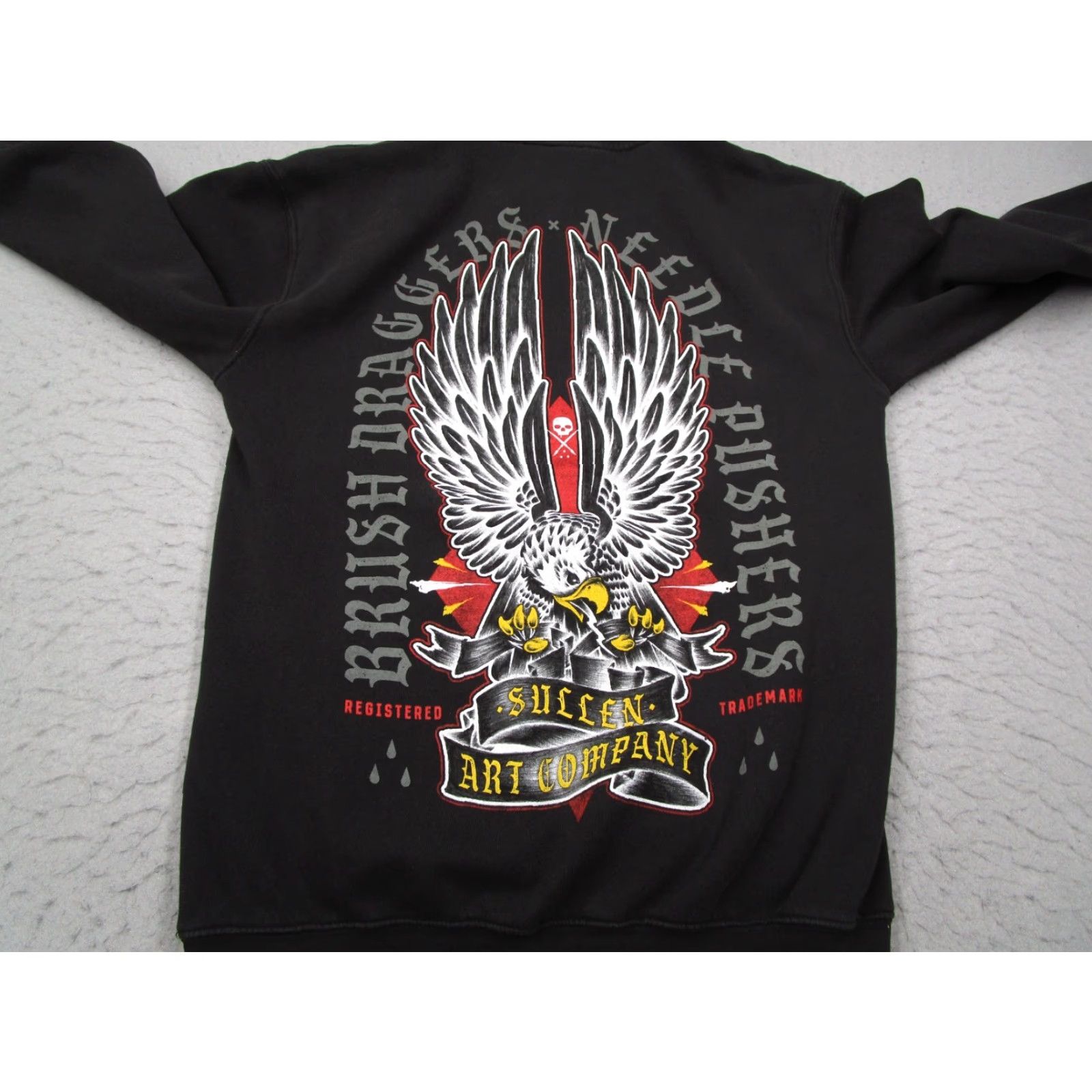 Vintage Sullen Hoodie Mens Small Black Kangaroo Pocket Needle Pushers Graphic Pullover Size US S / EU 44-46 / 1 - 2 Thumbnail