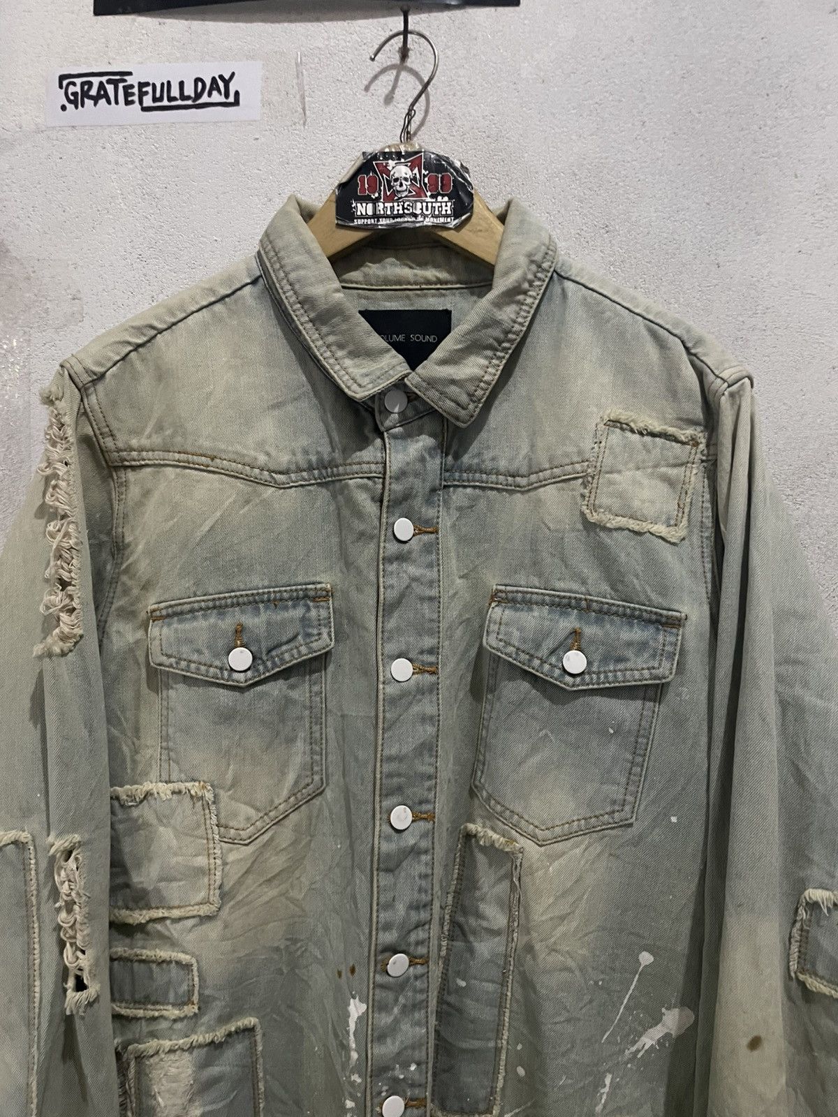 Japanese Brand Off-White Diagonal Denim Disstressed Shirt Jacket Gothic Size US XL / EU 56 / 4 - 4 Thumbnail