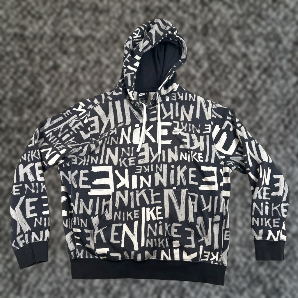 Nike VINTAGE Nike Hoodie Pull Over Sweater Logo Men L Black fleece Pullover Hooded Sportswear 90s Mens Size US L / EU 52-54 / 3 - 1 Thumbnail