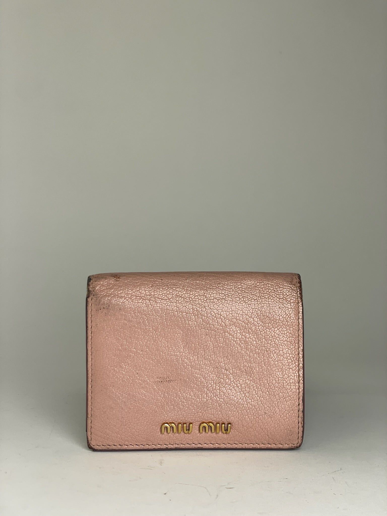 Miu Miu Distressed Leather Wallet Pink Size ONE SIZE - 1 Thumbnail