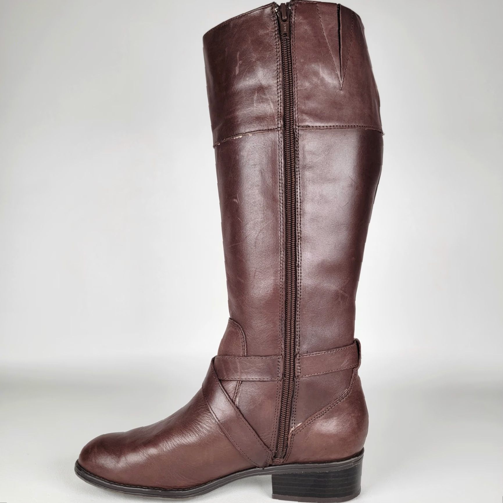 Ralph Lauren RALPH LAUREN Leather Riding Boots Women Size 7.5 M Brown Solid Round Toe Zip Block Heel Riding Boot Winter Fall Spring Women Size US 8 / IT 38 - 4 Thumbnail