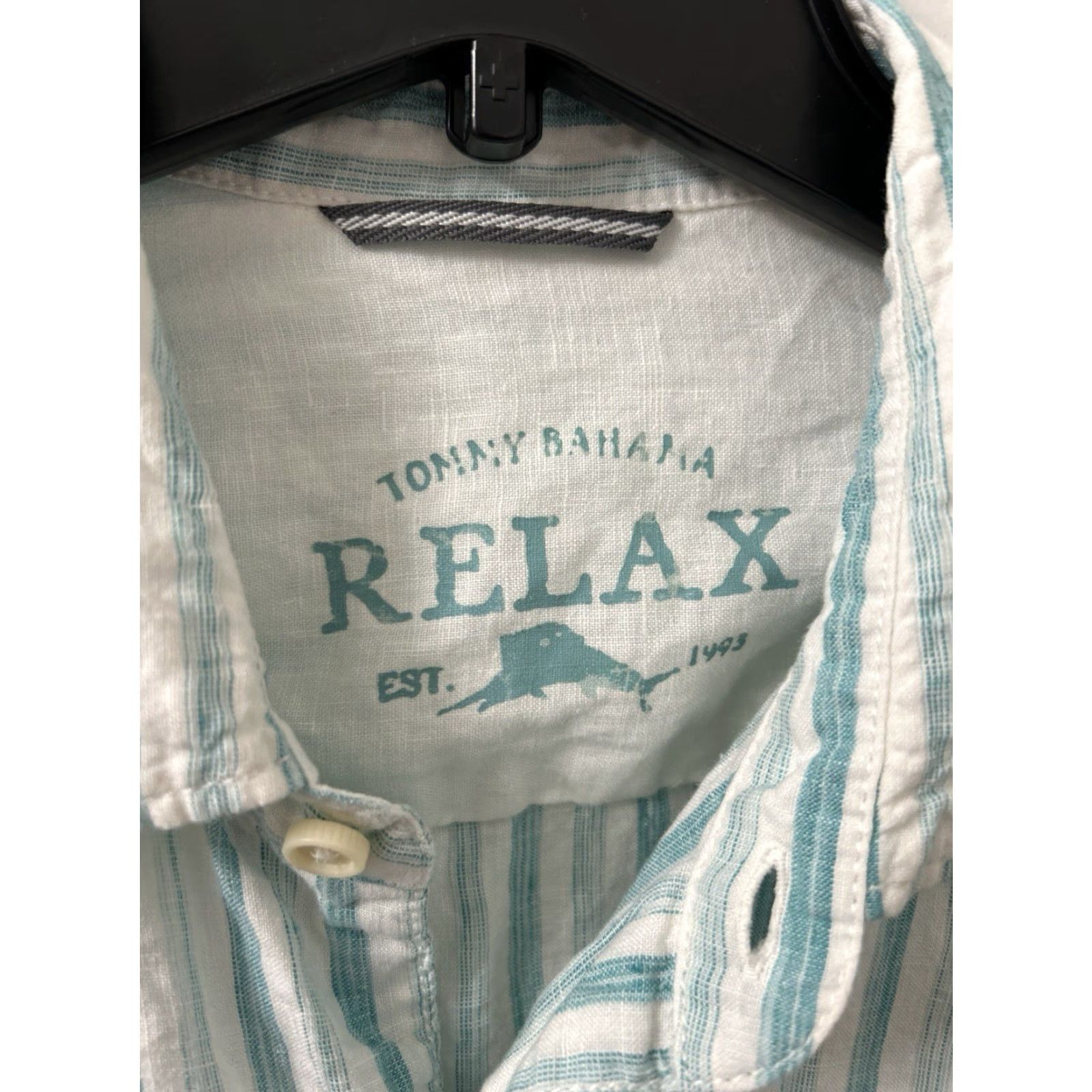 Tommy Bahama Tommy Bahama Shirt Mens Large White Green Striped 100% Linen Button-Down L/S Size US L / EU 52-54 / 3 - 5 Thumbnail