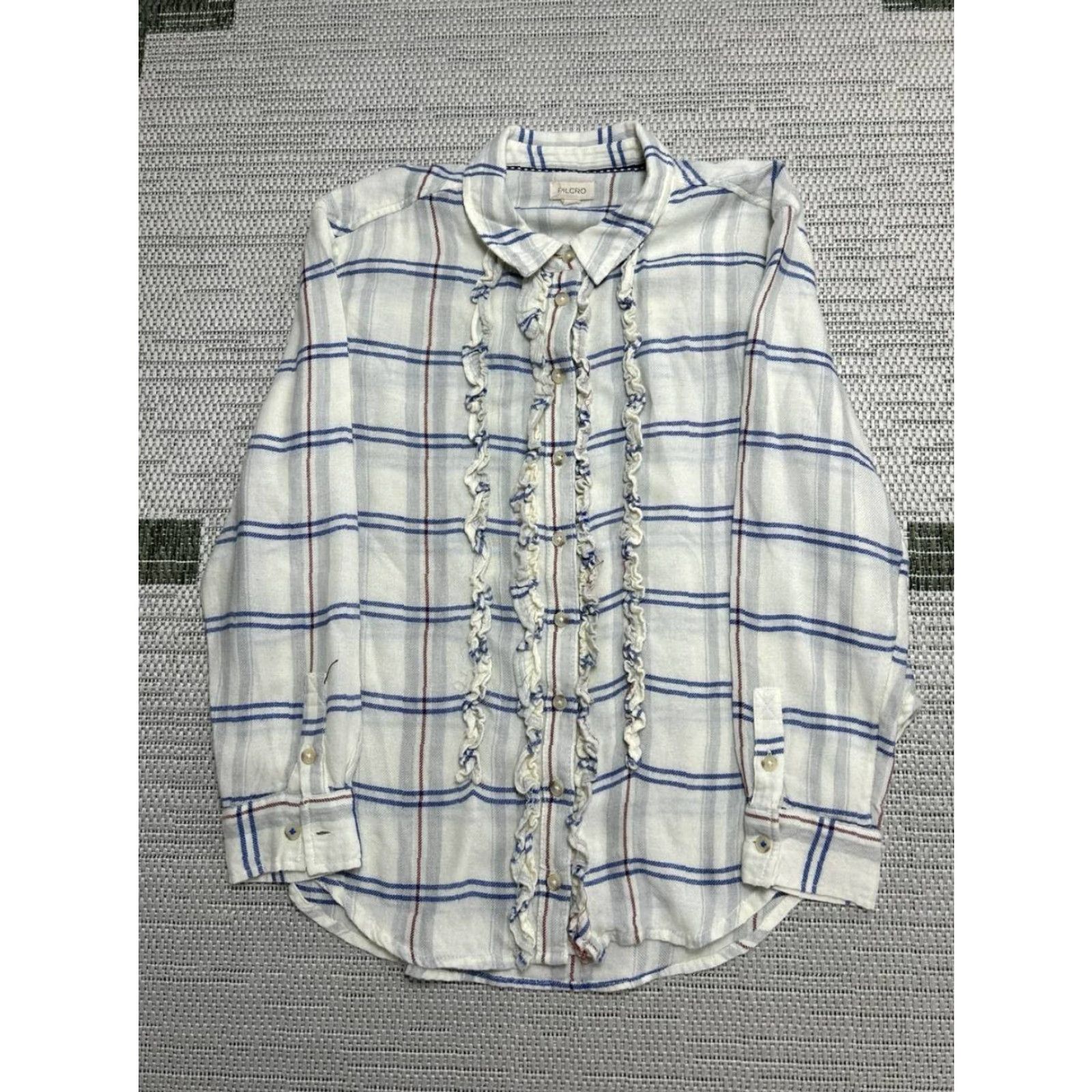 Anthropologie Anthropologie Pilcro Tuxedo Shirt Womens Small White Ruffle Plaid Button Down Size S / US 4 / IT 40 - 2 Thumbnail