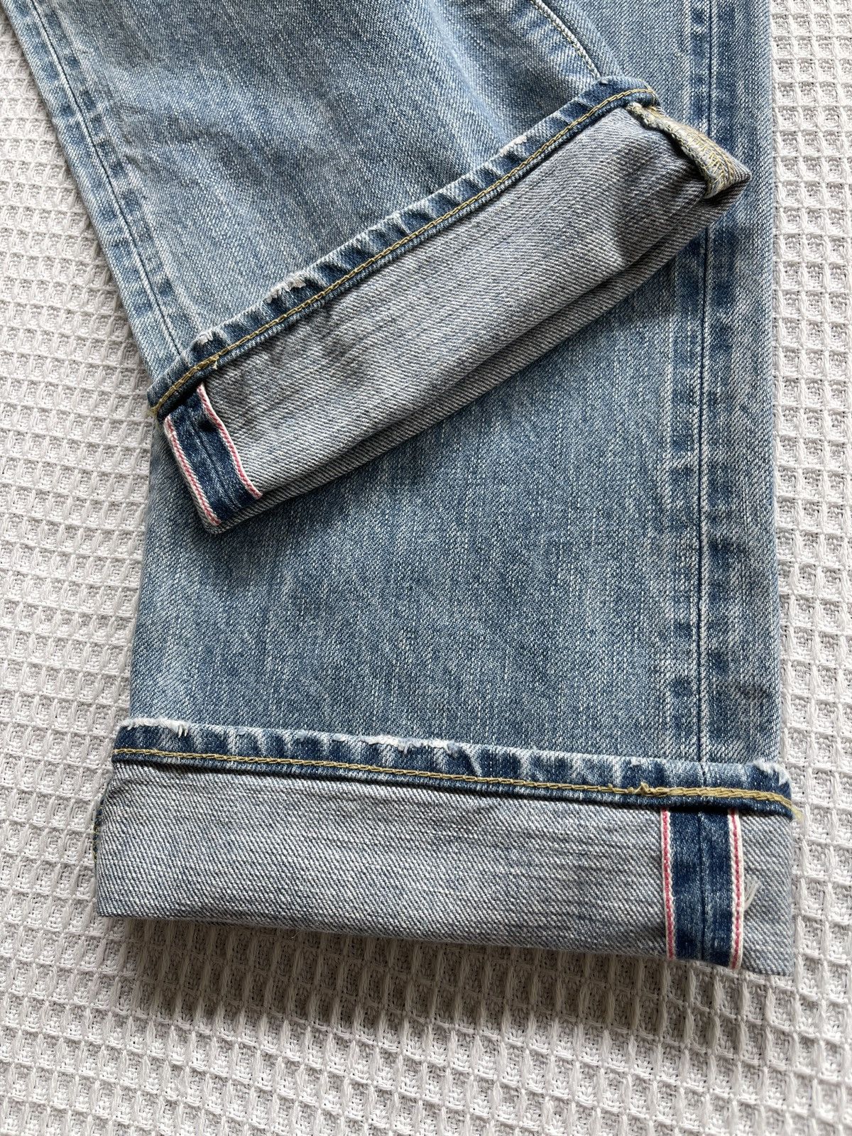 Japanese Brand Rare🔥Vtg MUVEIL Selvedge Redline Light Blue Jeans Size US 33 - 5 Thumbnail