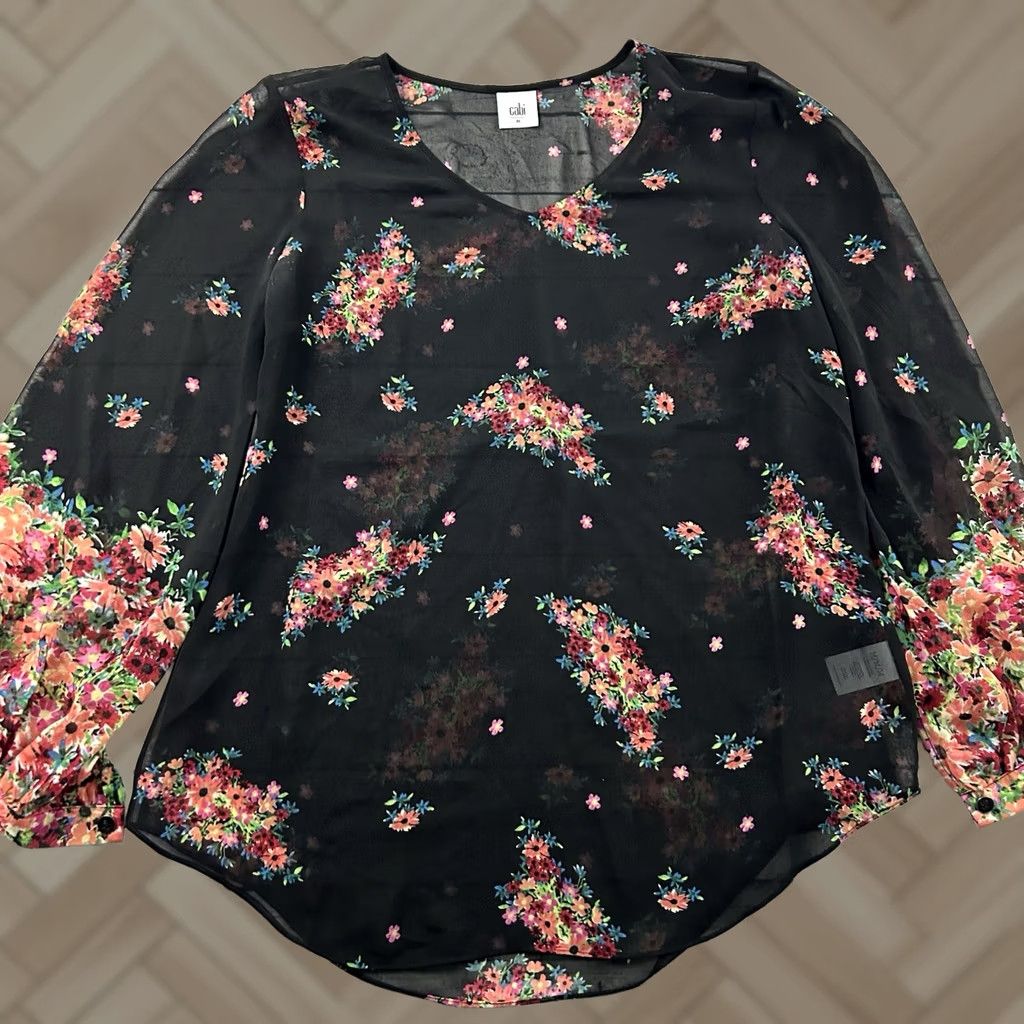 Vintage CAbi Blouse Long Sleeve Sheer Floral Top Women's M Black Size M / US 6-8 / IT 42-44 - 1 Thumbnail
