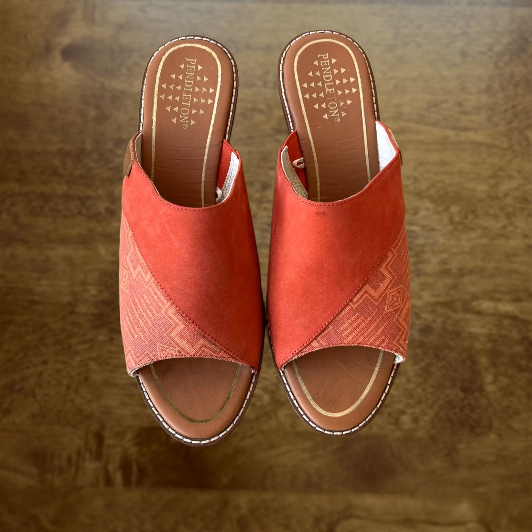 Pendleton Pendleton Sandals Womens Size 8 Red Suede Wedge Slides Open Toe Jacquard Mules Size US 8 / IT 38 - 1 Thumbnail
