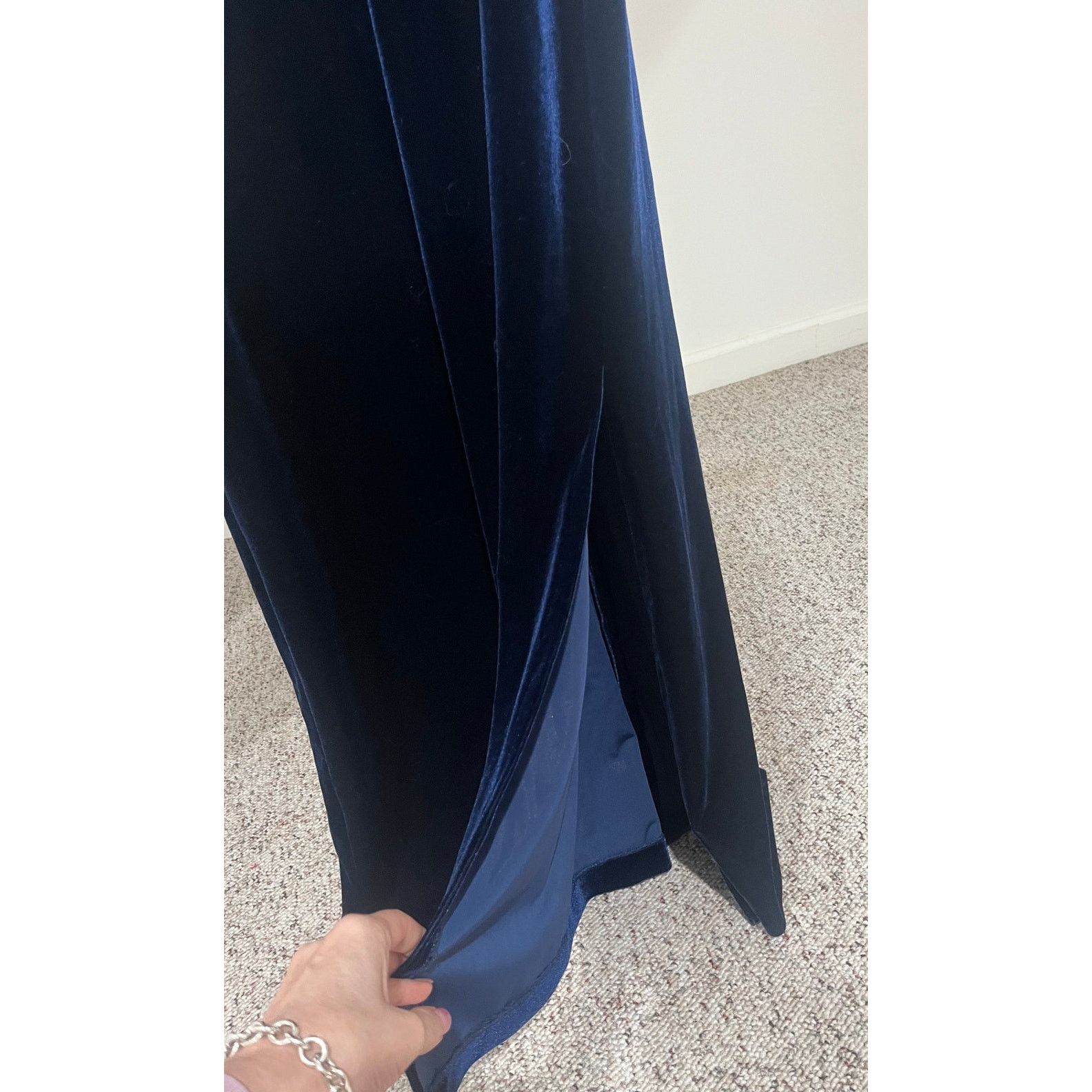 Vintage Cheongsam Dress Mandarin Collar Chinese Navy Blue Velvet 6 Size M / US 6-8 / IT 42-44 - 8 Thumbnail
