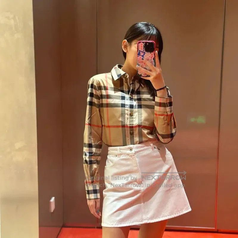 Burberry Burberry Long Sleeve Cotton Shirt in Beige. Size XS / US 0-2 / IT 36-38 - 7 Thumbnail