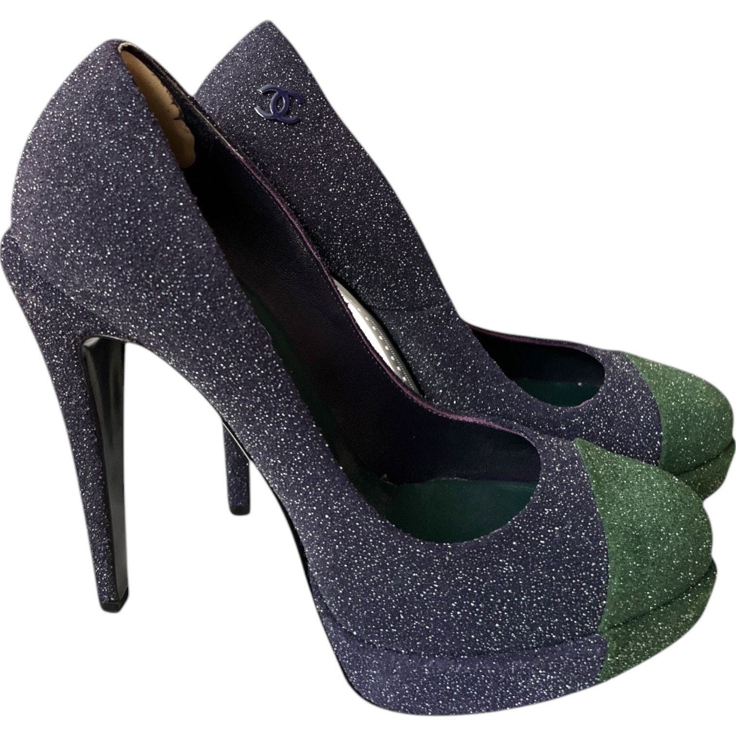 Chanel CHANEL Purple/Green Interlocking CC Logo Pumps, US8.5/IT38.5 Size US 8.5 / IT 38.5 - 3 Thumbnail