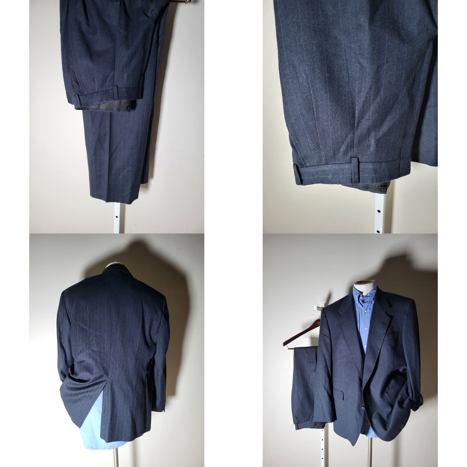 Hart Schaffner Marx Hart Schaffner Marx Suit Flannel Wool Charcoal Striped 2 Piece 44R Jacket Pants 38 Mens Vintage Size 44R - 8 Thumbnail