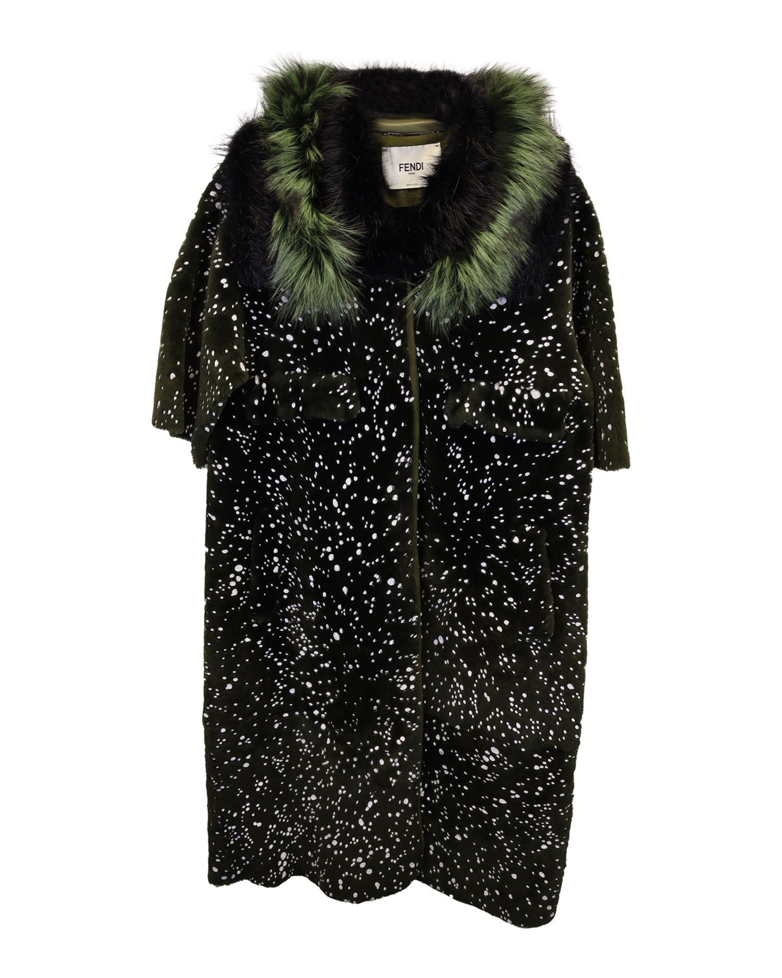 Fendi Fendi Fall 2014 Runway Speckled Fur-Trimmed Coat in Green Le Size XXS / US 00 / IT 34 - 1 Thumbnail