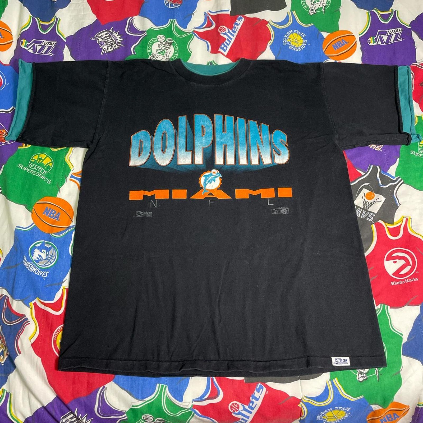 NFL × Salem Sportswear × Vintage Vintage 1992 Salem NFL Miami Dolphins Logo Football Tee Size US XL / EU 56 / 4 - 1 Thumbnail
