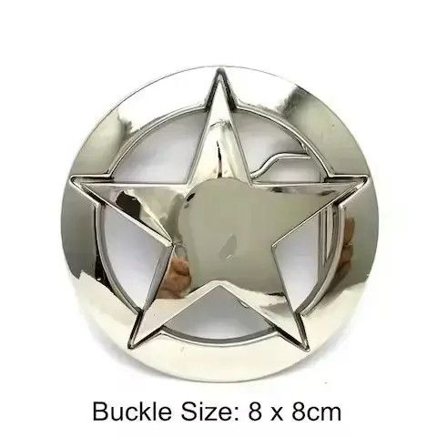 Leather Silver Star Round Metal Belt Buckle Size ONE SIZE - 4 Thumbnail