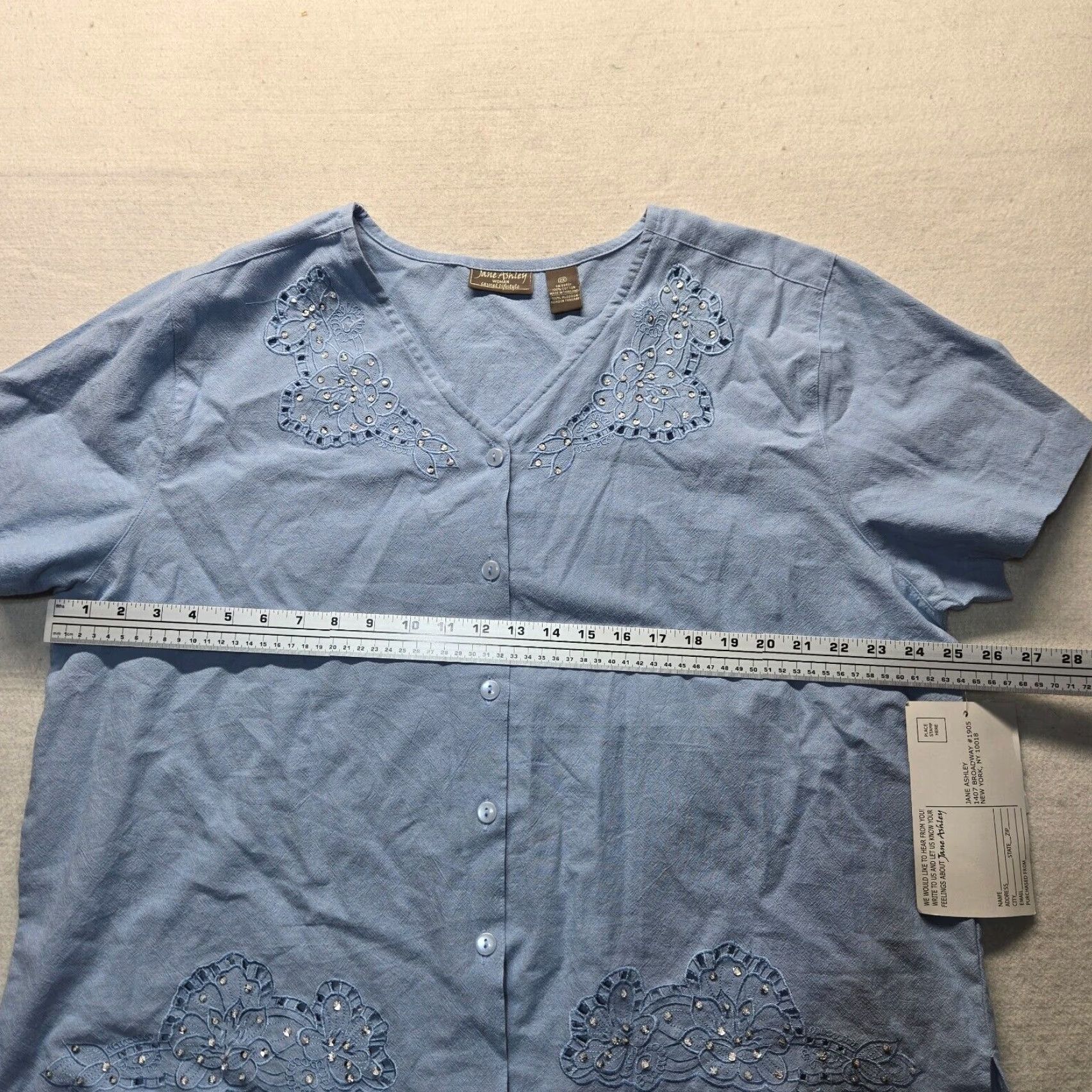 Vintage VINTAGE Jane Ashley Blue Floral Cotton Short Sleeve V-Neck Beaded Plus Size Women’s Shirt 2X Casual Size XXL / US 16-18 / IT 52-54 - 7 Thumbnail