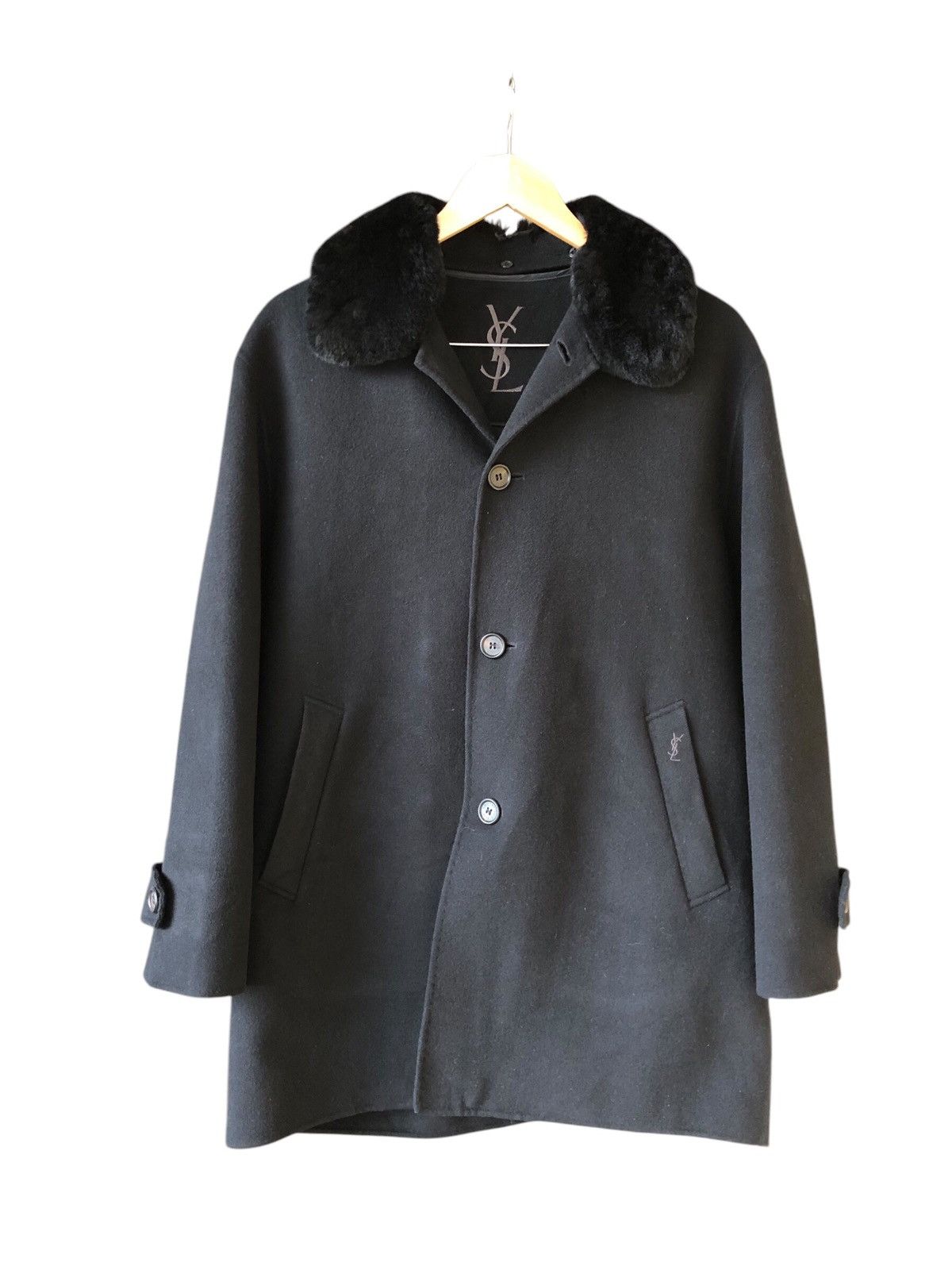 Yves Saint Laurent 🔥Yves Saint Laurent Pour Homme Wool Button Coat Fur Collar Size US M / EU 48-50 / 2 - 1 Thumbnail